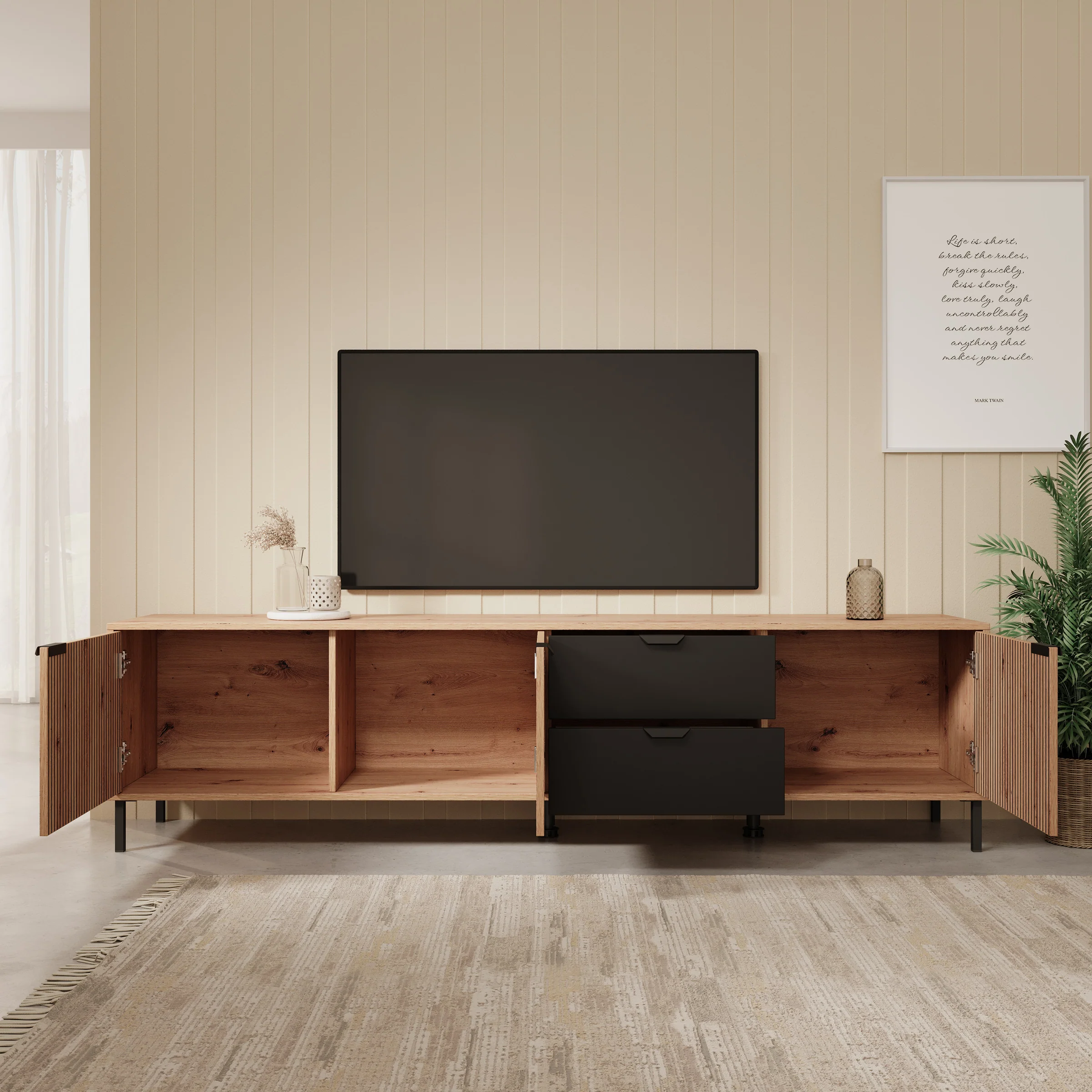 Malaika - TV-Meubel - Eiken - 208x40x54 cm - Image 3