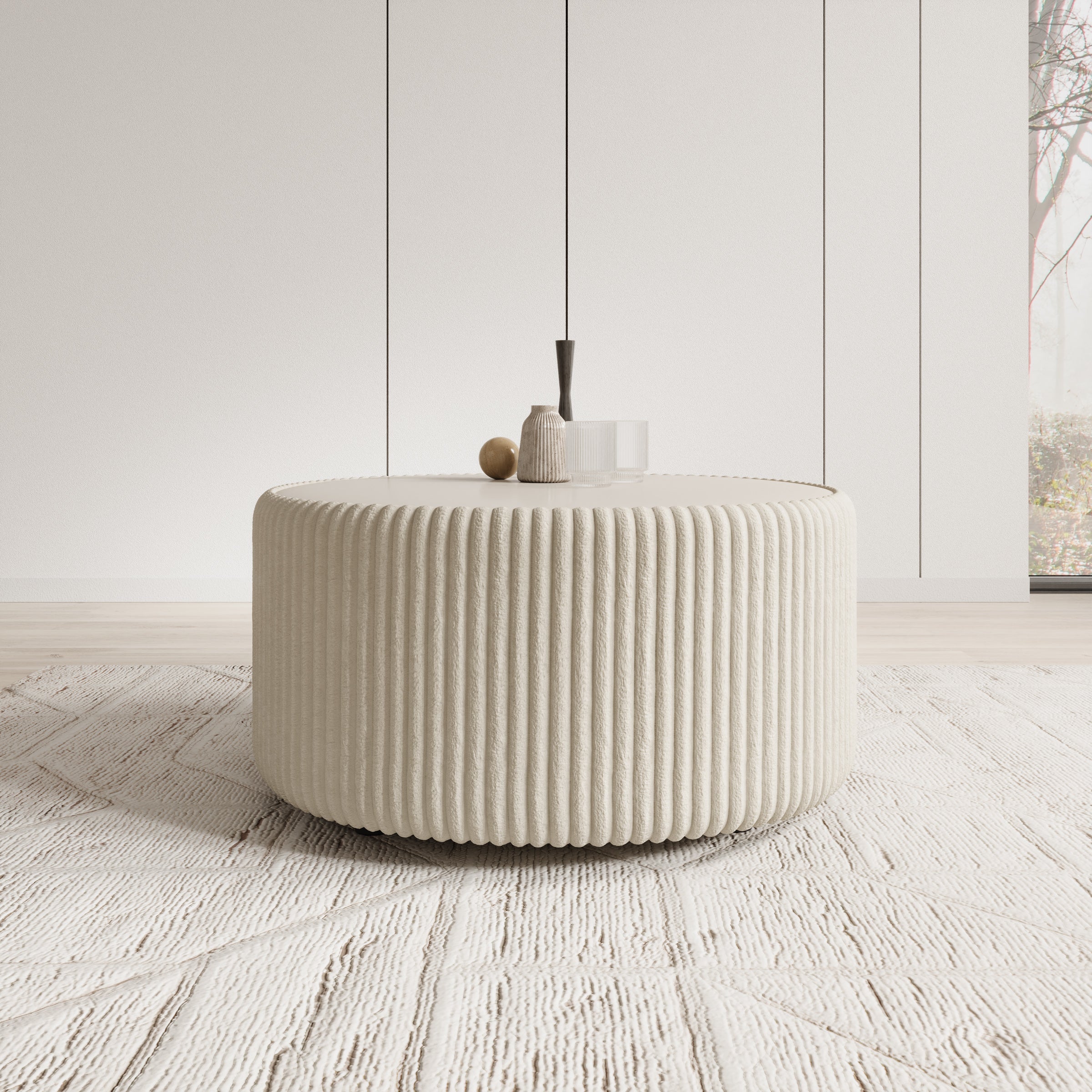 Marano - Salontafel - Fluffy ribstof beige - 89x89x42 cm - Image 2