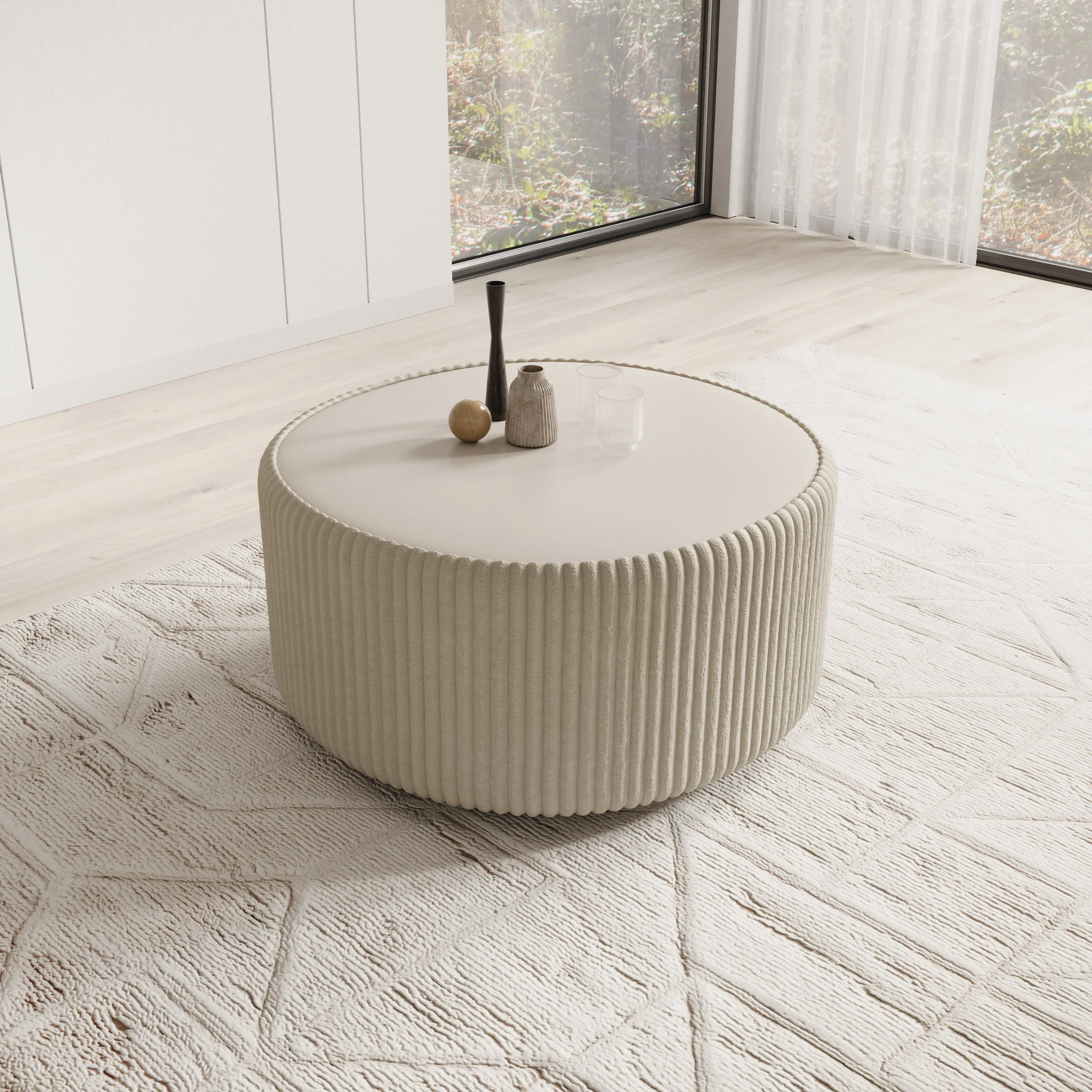 Marano - Salontafel - Fluffy ribstof beige - 89x89x42 cm - Image 3