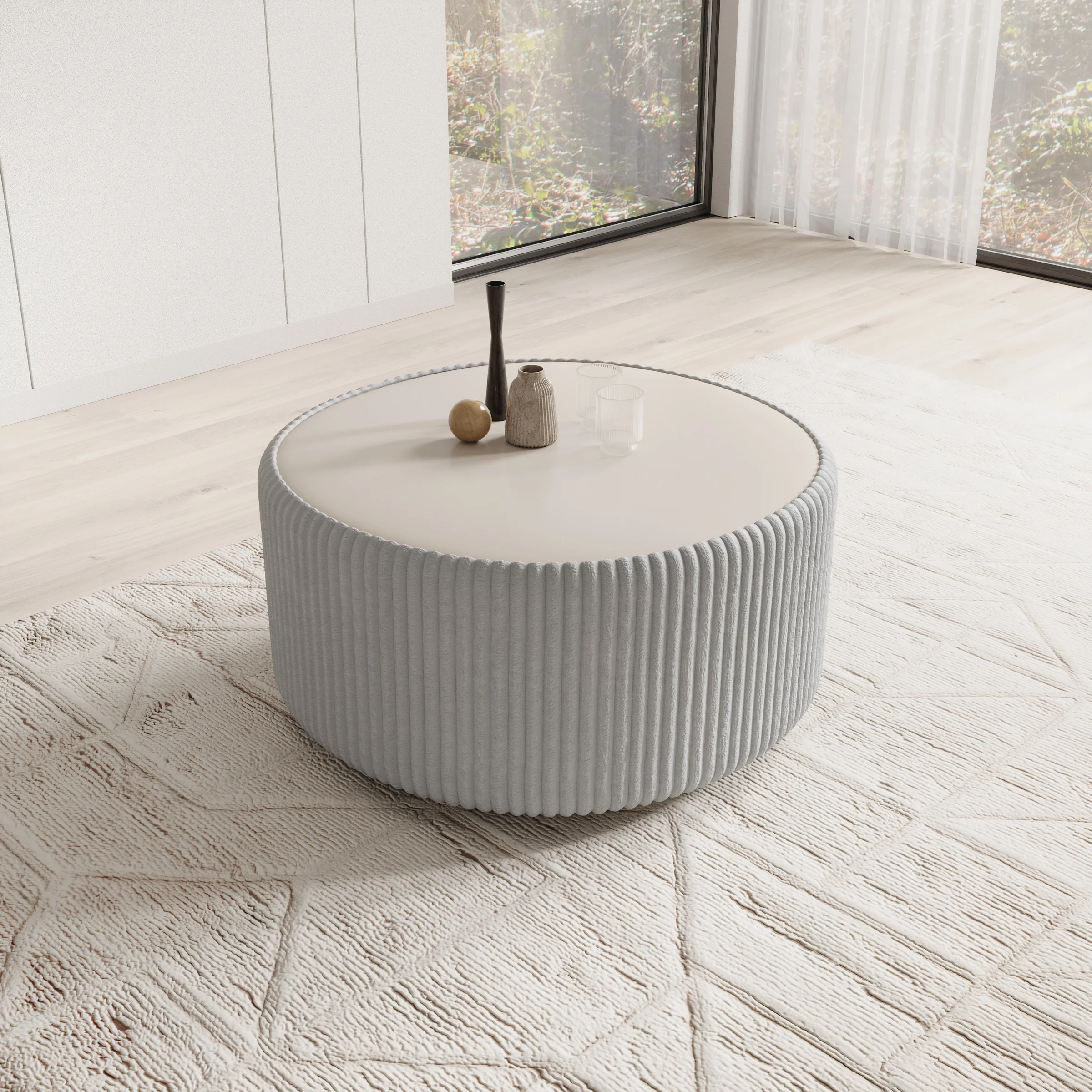 Marano - Salontafel - Fluffy ribstof grijs  - 89x89x42 cm - Image 3