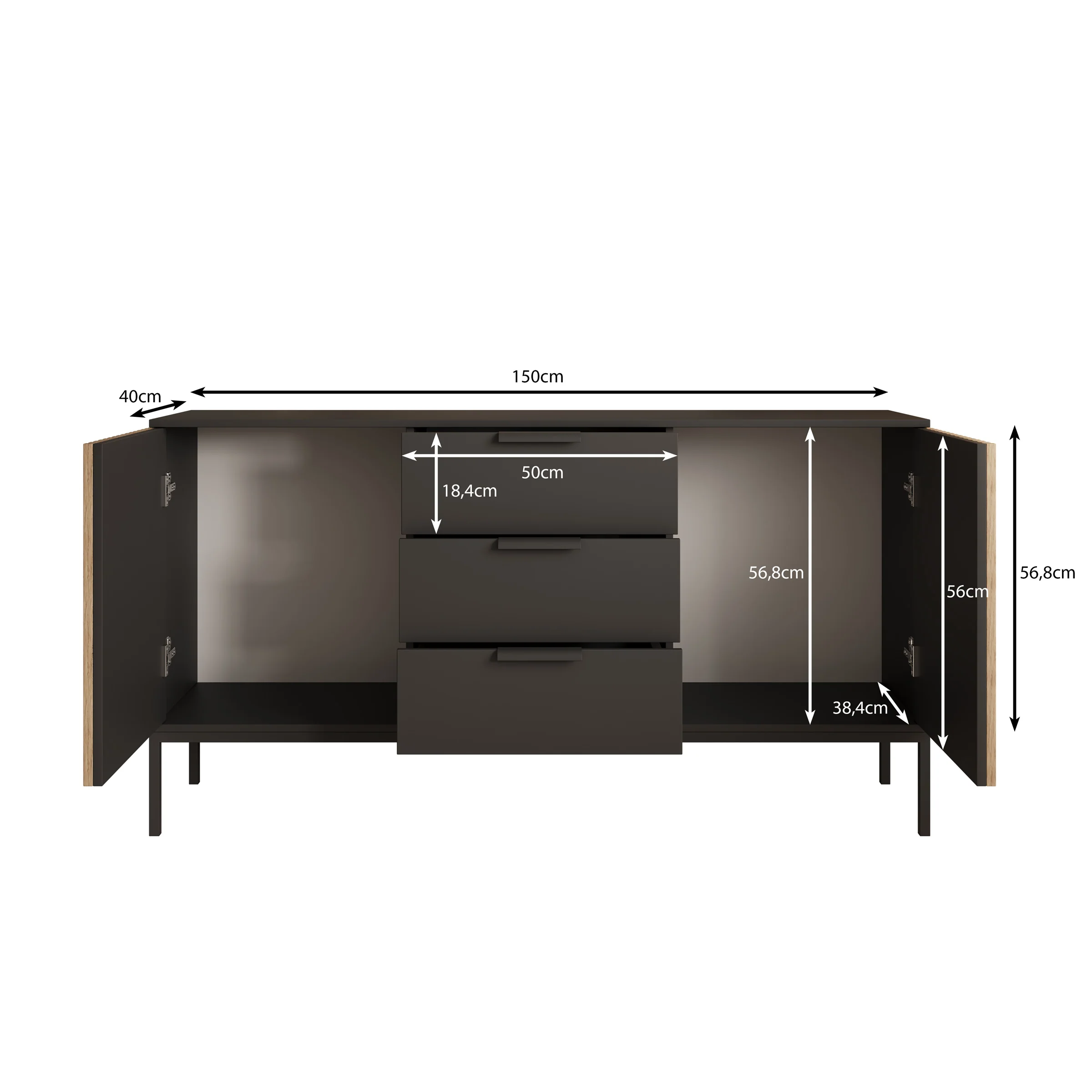 Marbella - Dressoir - Zwart - 150x40x80 cm - Image 5