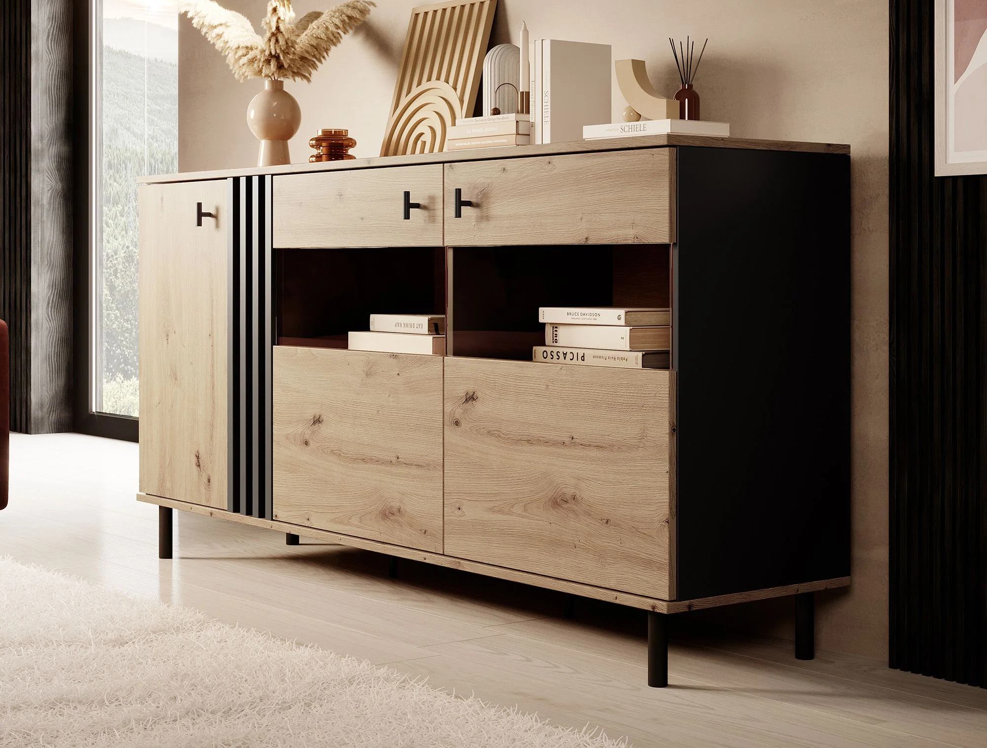 Marcos 2 - Dressoir - Eiken/antraciet - 165x40x82 cm - Image 2