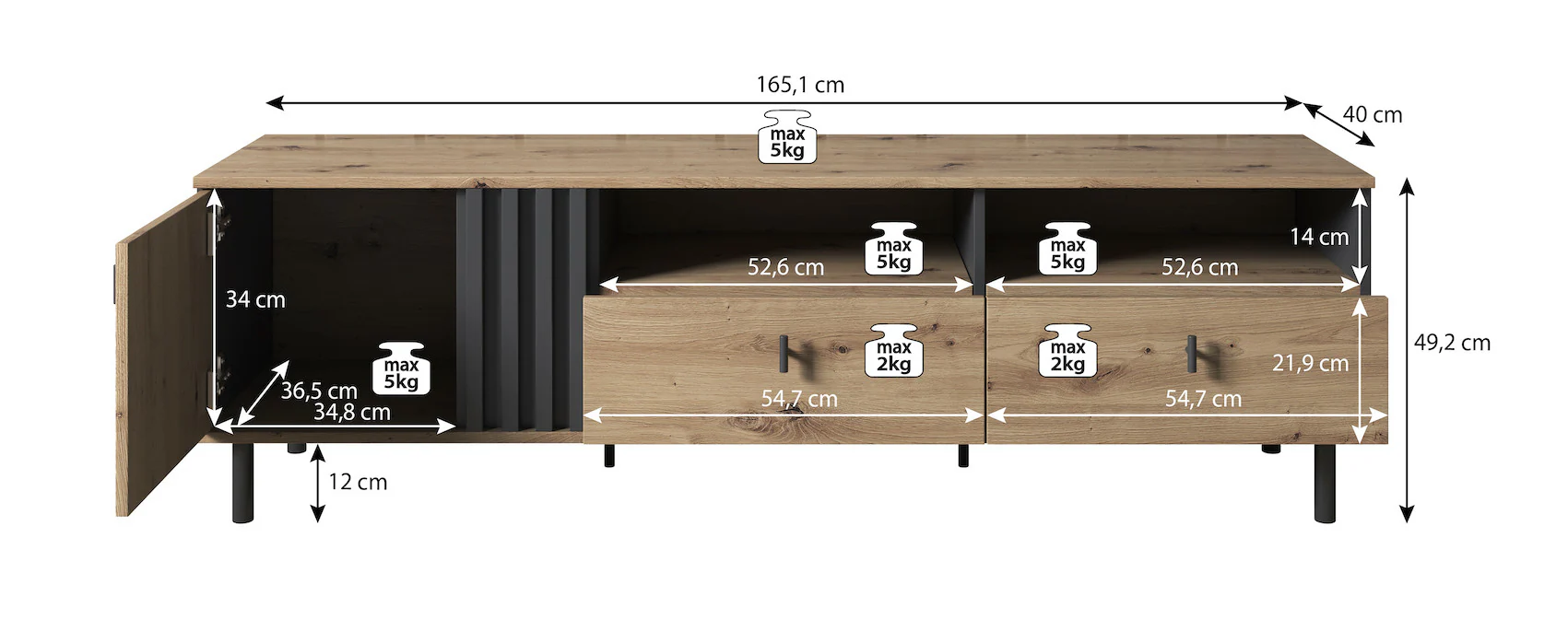 Marcos - TV-Meubel - Eiken/antraciet - 165 cm - Image 5