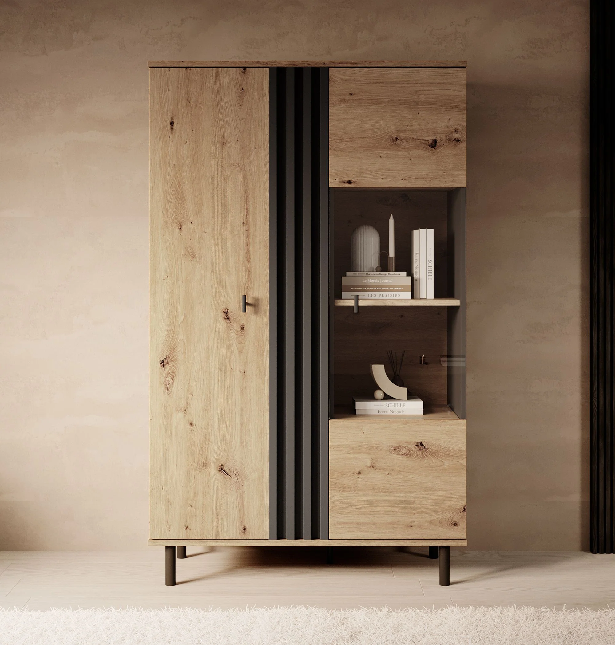 Marcos - Vitrinekast - Eiken/antraciet - 90x40x149 cm - Image 2
