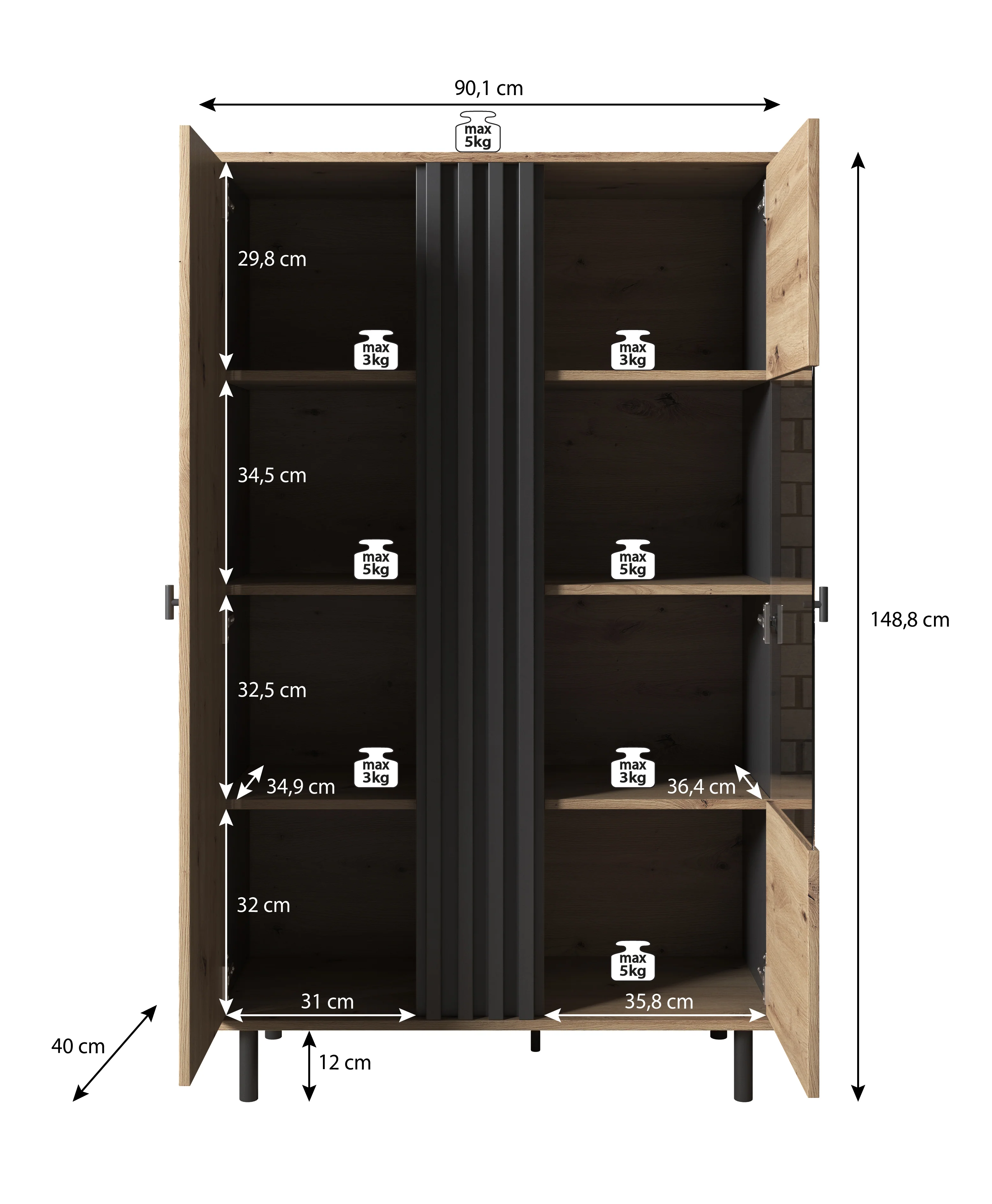 Marcos - Vitrinekast - Eiken/antraciet - 90x40x149 cm - Image 5