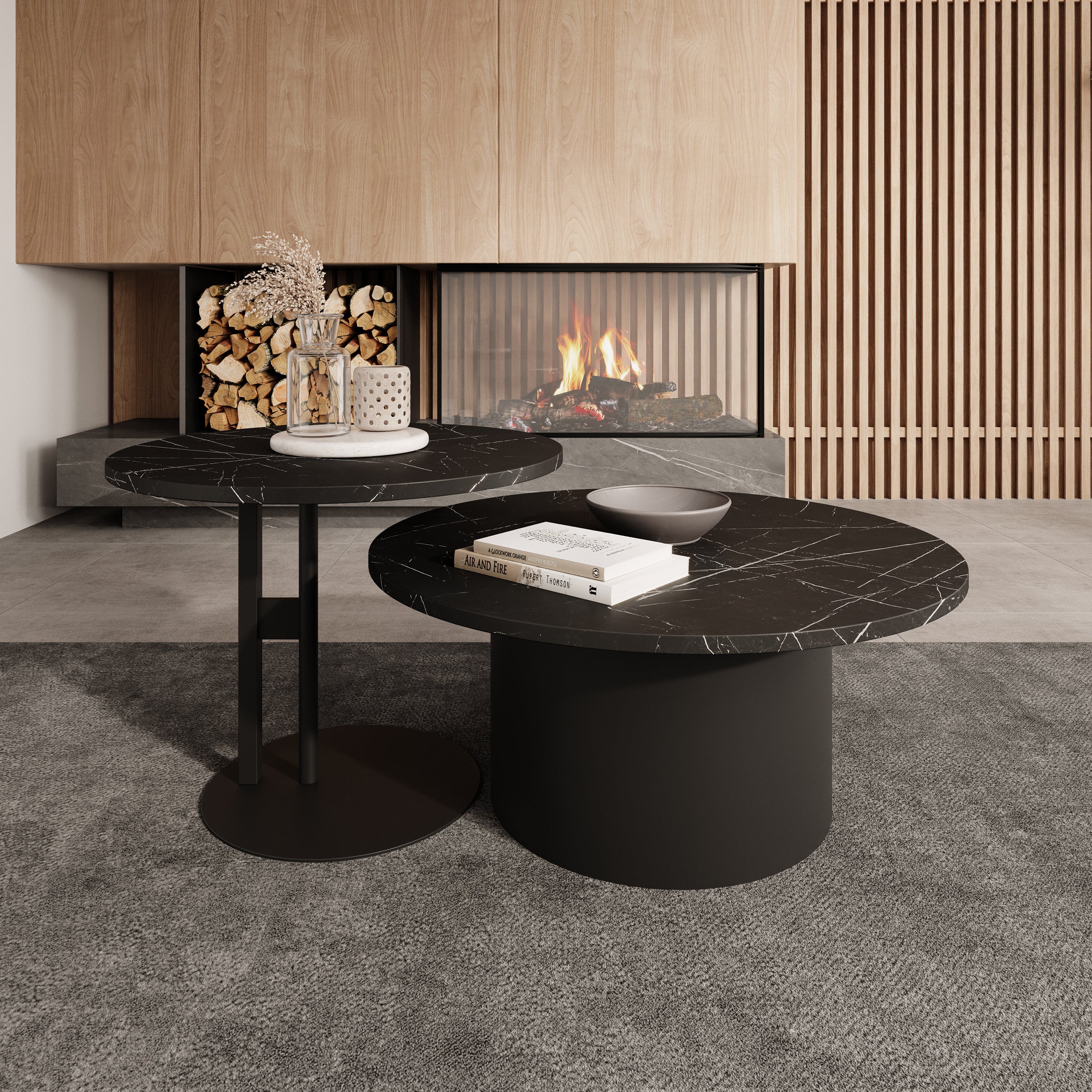 Mastro - Salontafel set van 2 - Zwart / Zwart marmerlook - 58-75 cm - Image 2
