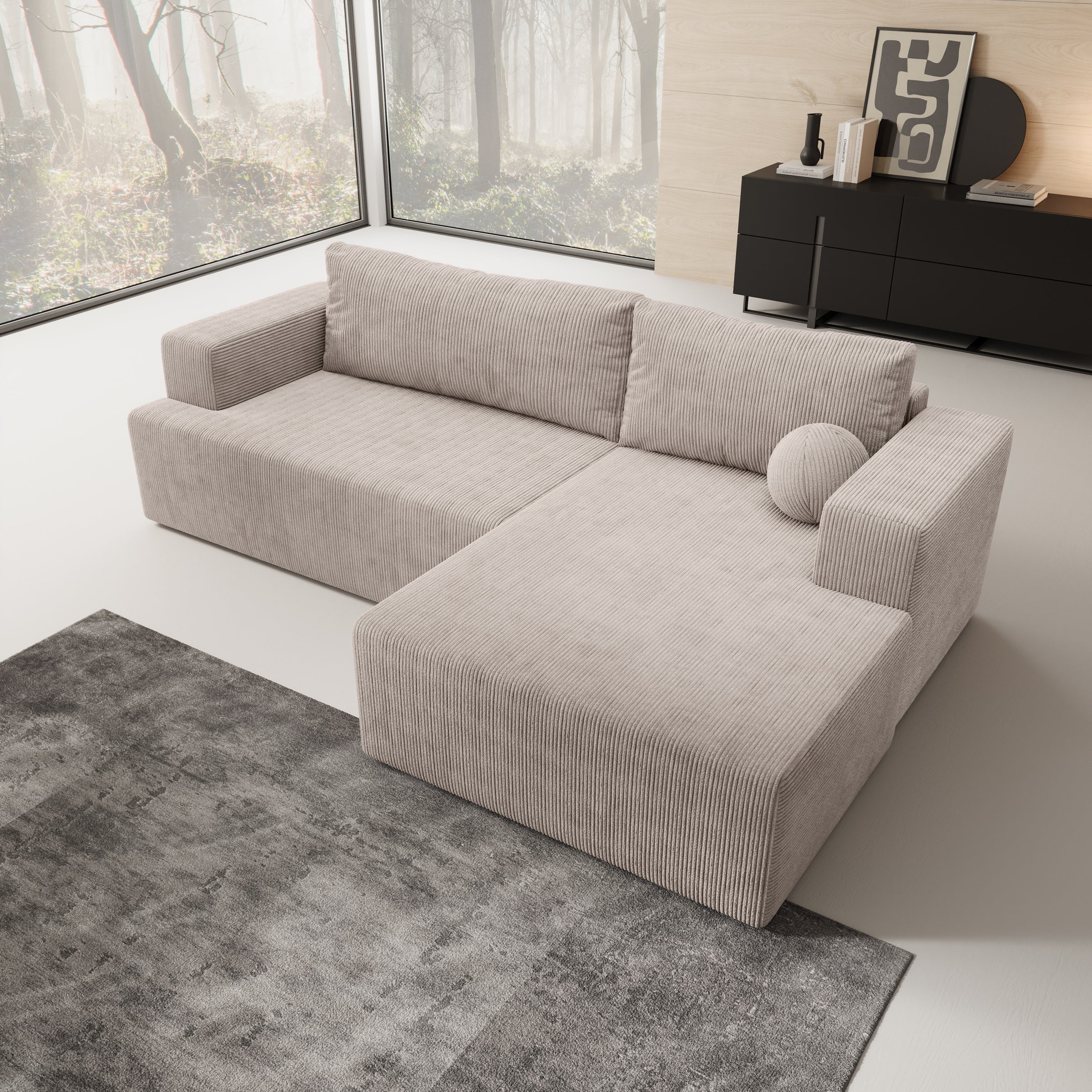 Mavana - Hoekbank 2-zits met chaise longue - Ribstof beige - Rechts