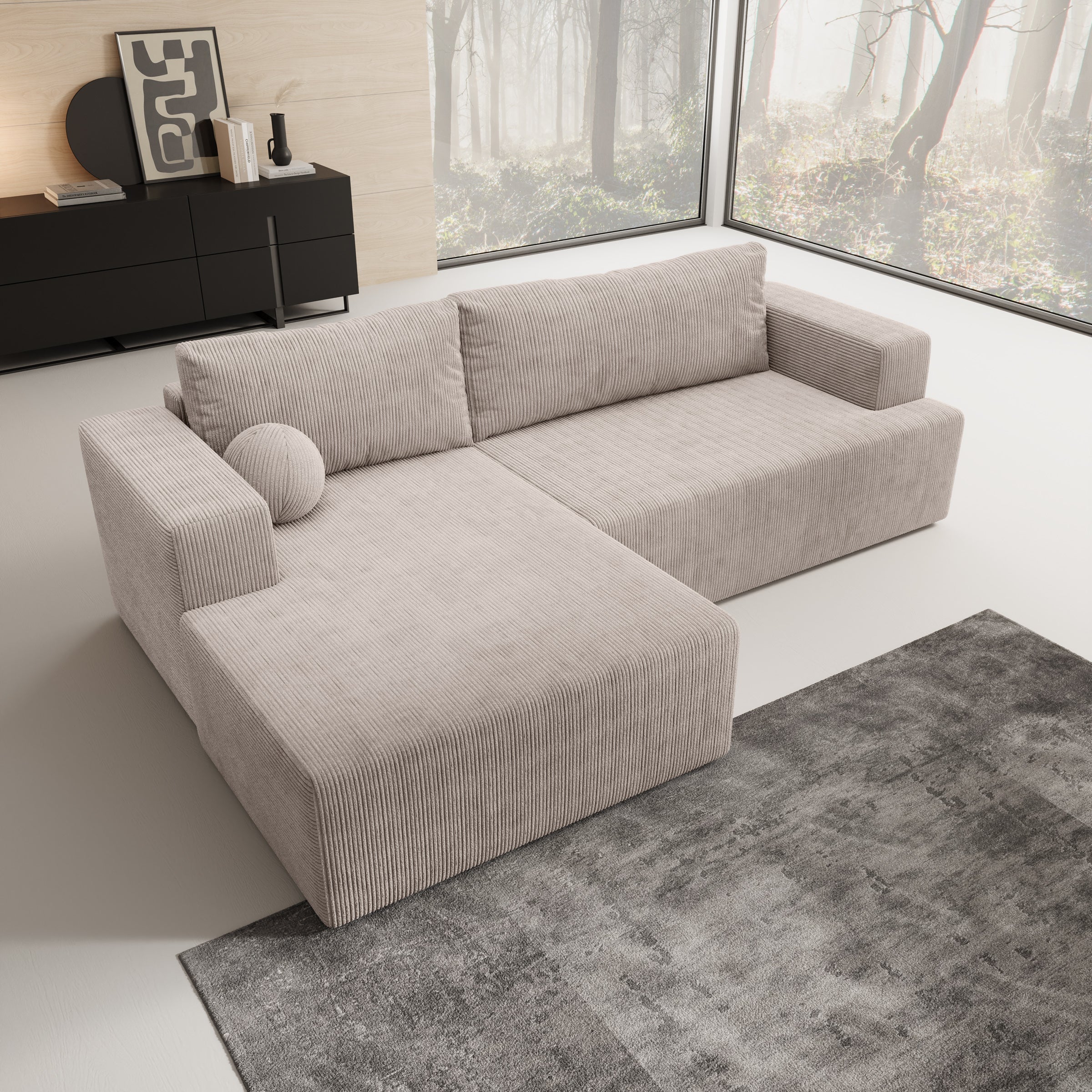Mavana - Hoekbank 2-zits met chaise longue - Ribstof beige - Links