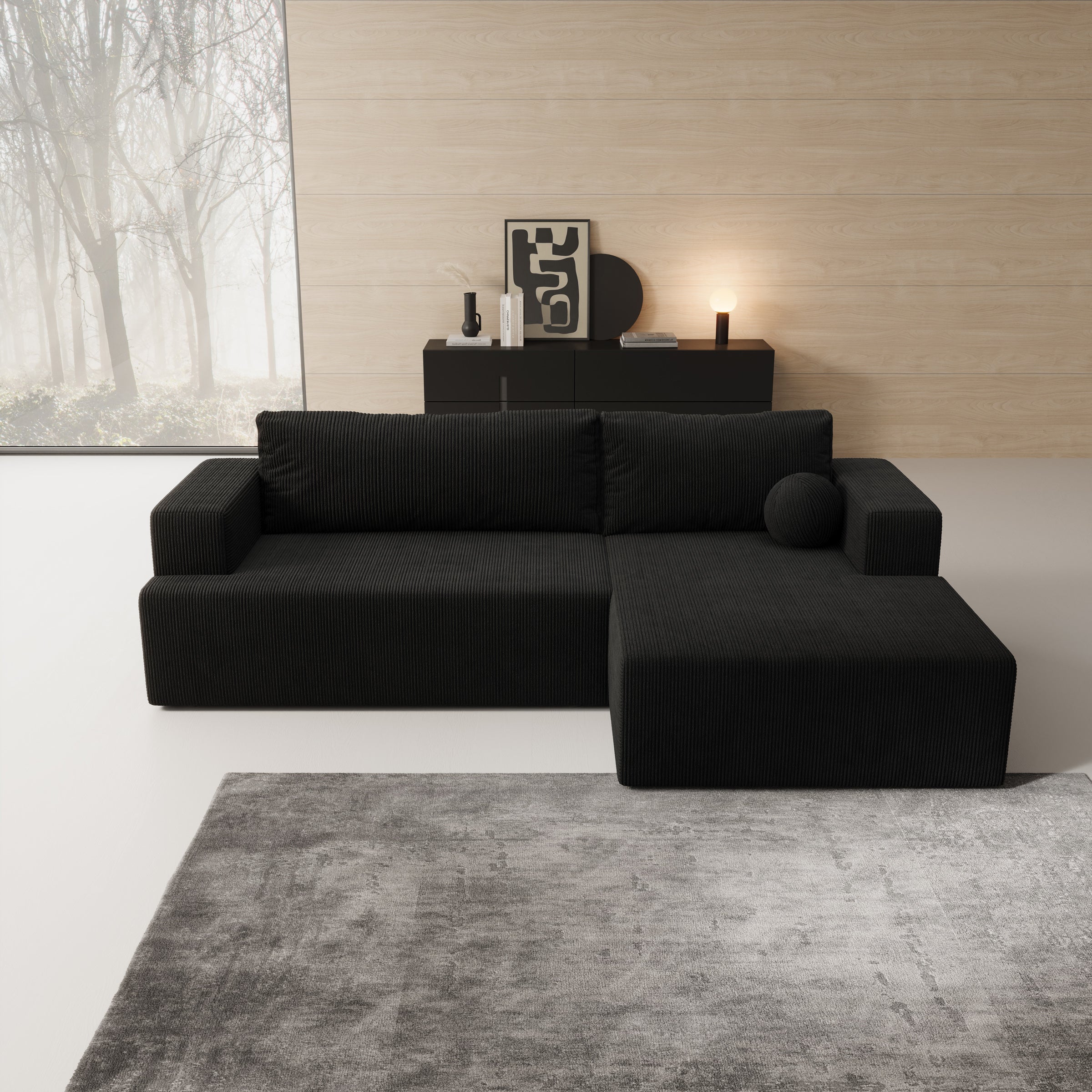 Mavana - Hoekbank 2-zits met chaise longue - Ribstof zwart - Rechts - Image 2