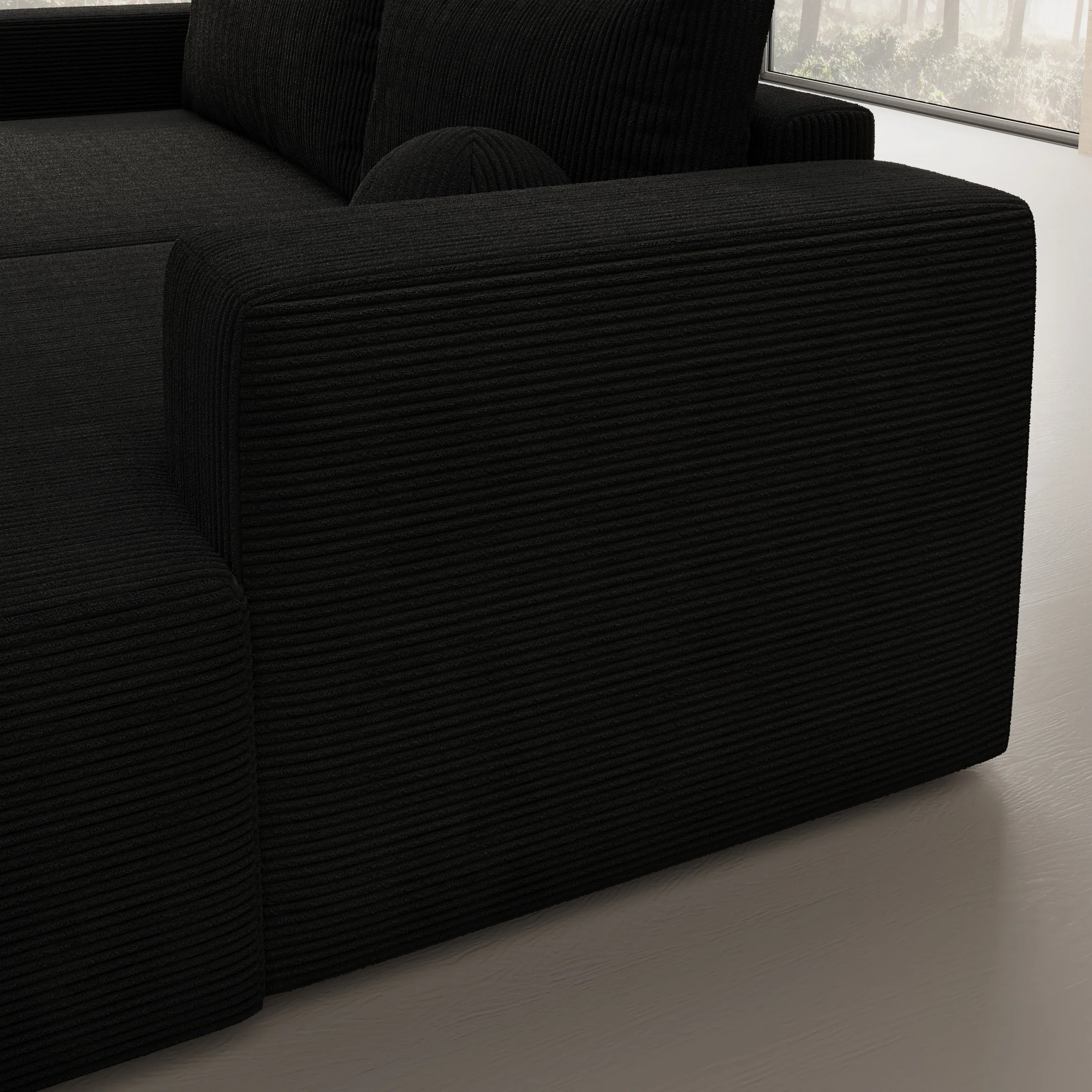 Mavana - Hoekbank 2-zits met chaise longue - Ribstof zwart - Rechts - Image 3
