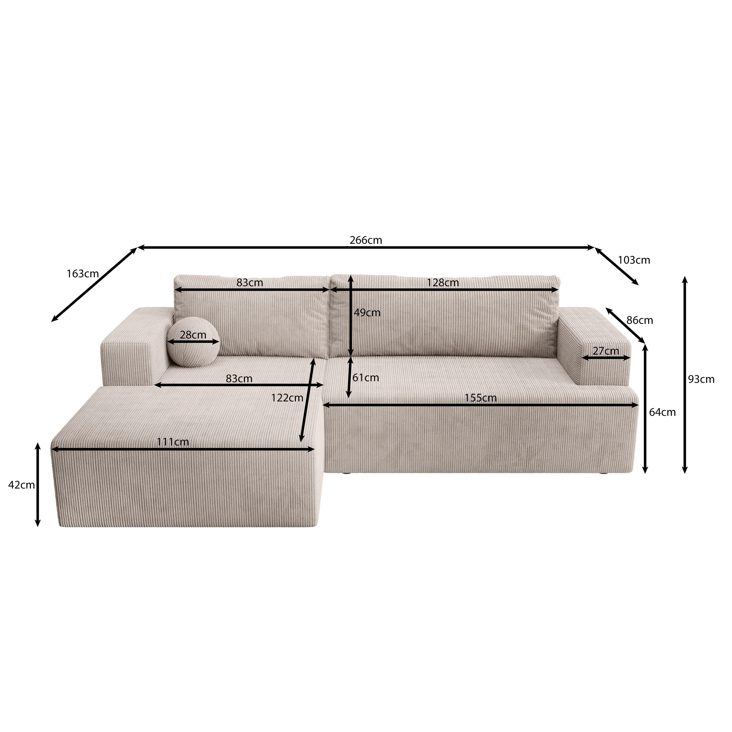 Mavana - Hoekbank 2-zits met chaise longue - Teddystof beige - Links - Image 4