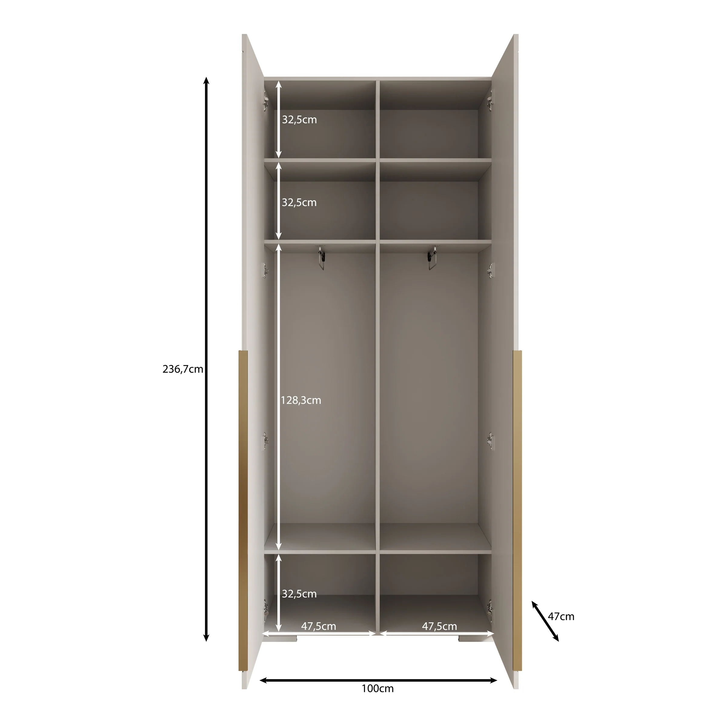 Mayfair - Kledingkast 2-deurs - Wit - 100x47x237 cm - Image 5