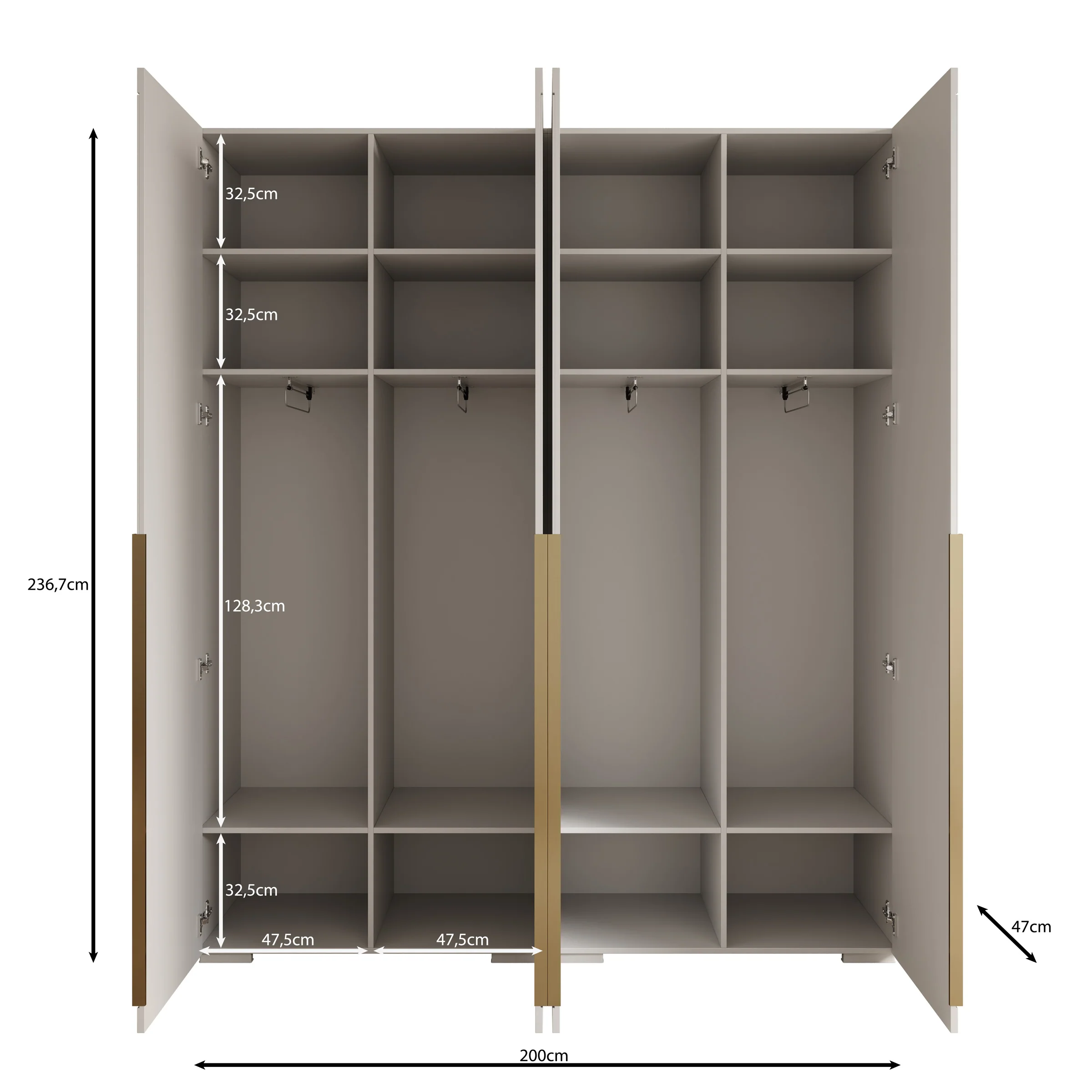 Mayfair - Kledingkast 4-deurs - Zwart - 200x47x237 cm - Image 5