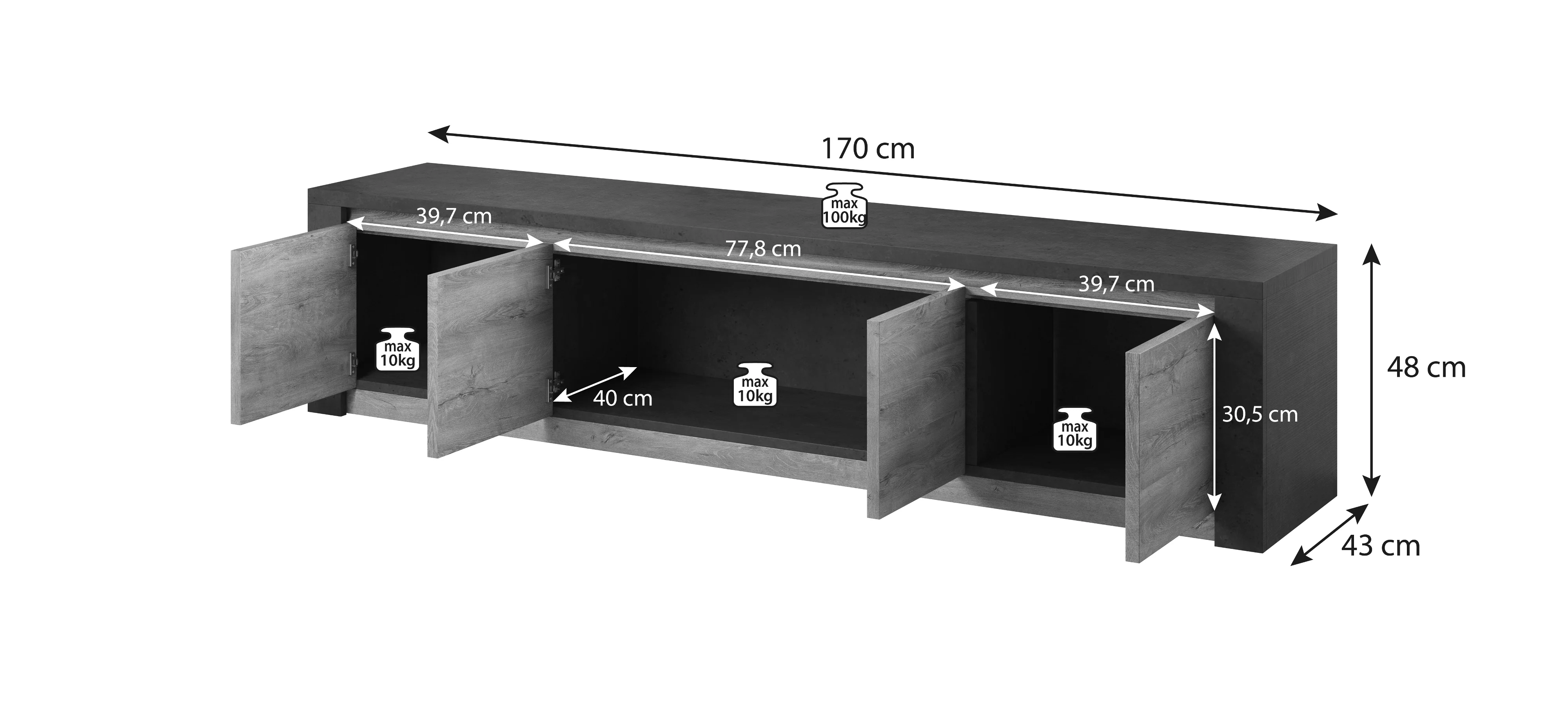 Melody - TV-Meubel met 4 deuren - Wit/eiken - 170 cm - Image 5