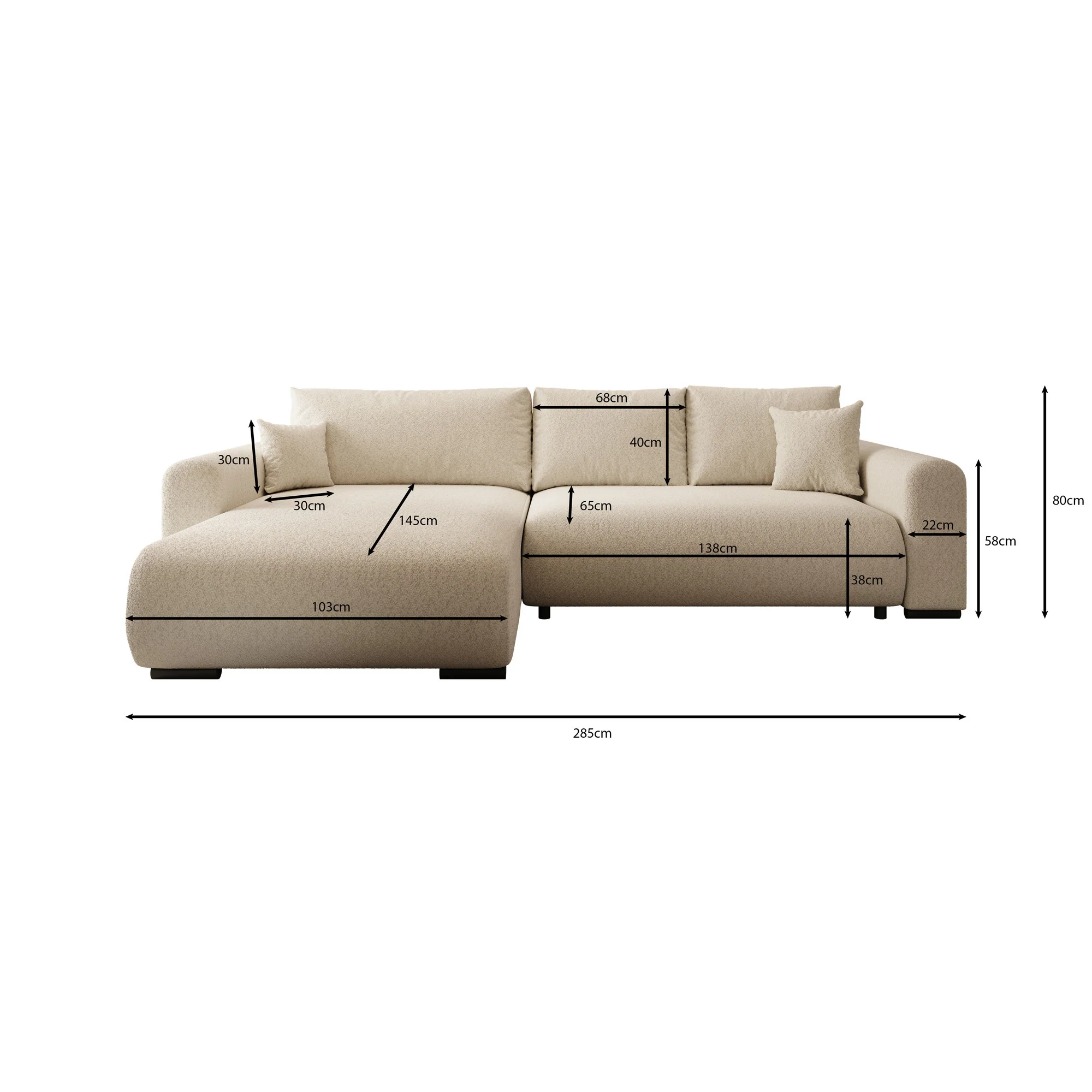 Mindin - Hoekbank 3-zits met chaise longue - Velvet zwart - Universeel - Image 4