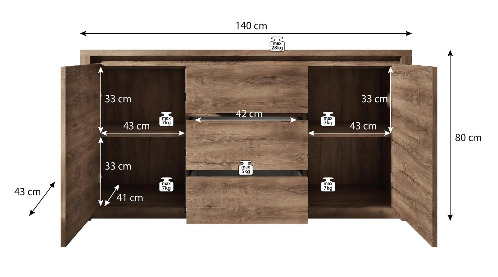 Monaco - Dressoir - Eiken - 140x43x80 cm - Image 5
