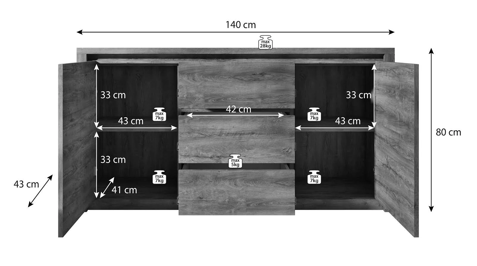 Monaco - Dressoir - Truffel eiken - 140x43x80 cm - Image 5