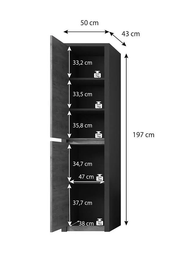 Monaco - Opbergkast met 2 deuren - Eiken - 50x43x197 cm - Image 4
