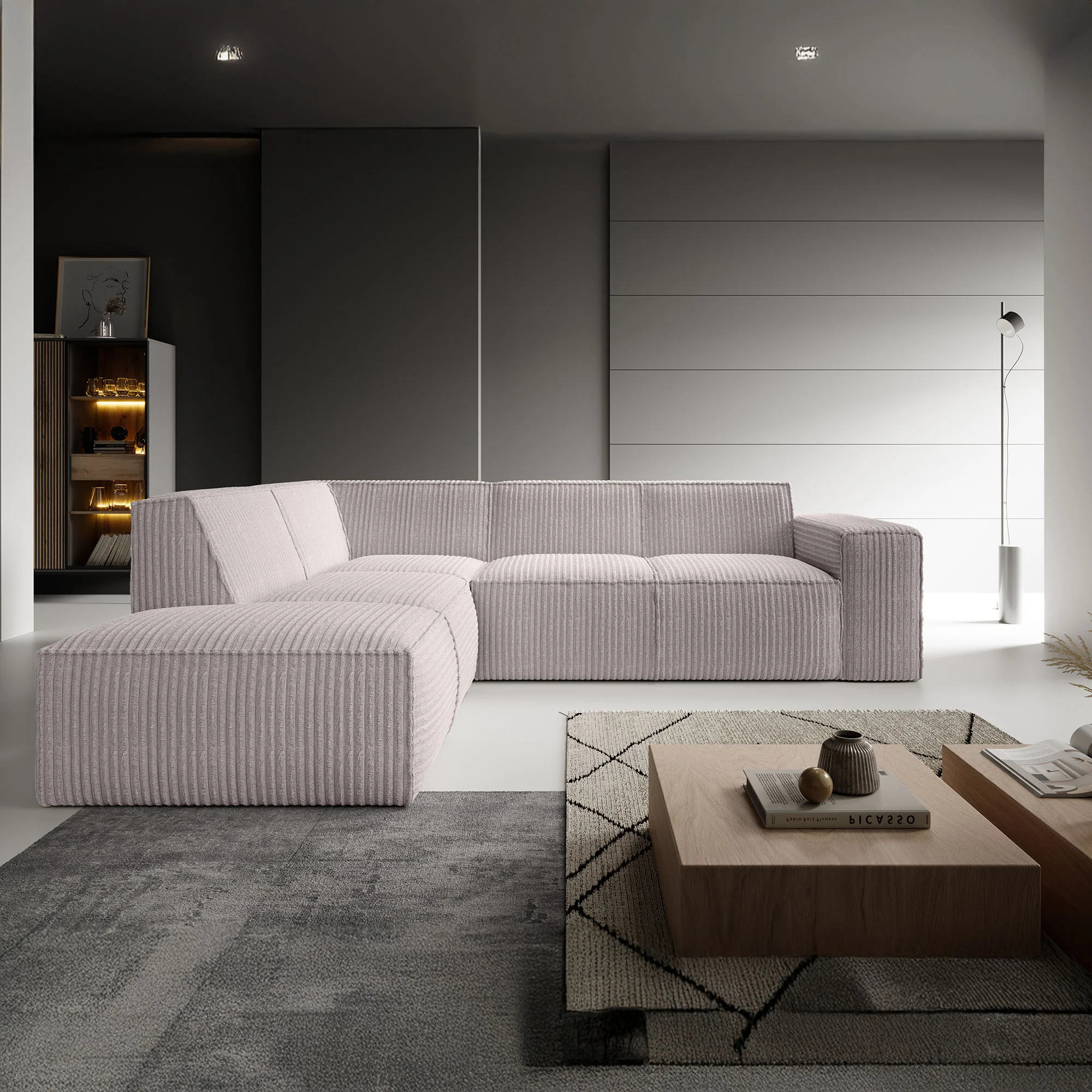 Monet - Hoekbank 4-zits met chaise longue - Fluffy ribstof beige - Links - Image 2