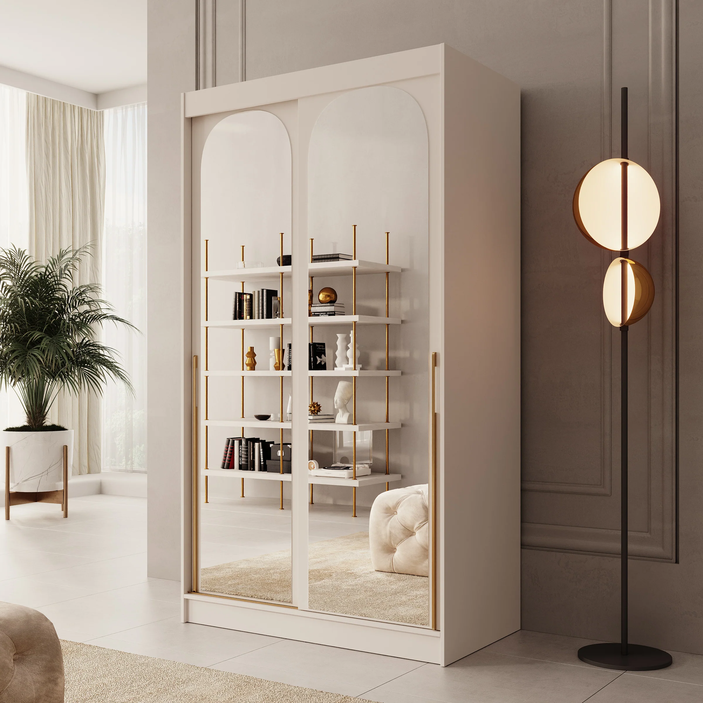 Moniq - Kledingkast met 2 schuifdeuren - Beige - 120x65x215