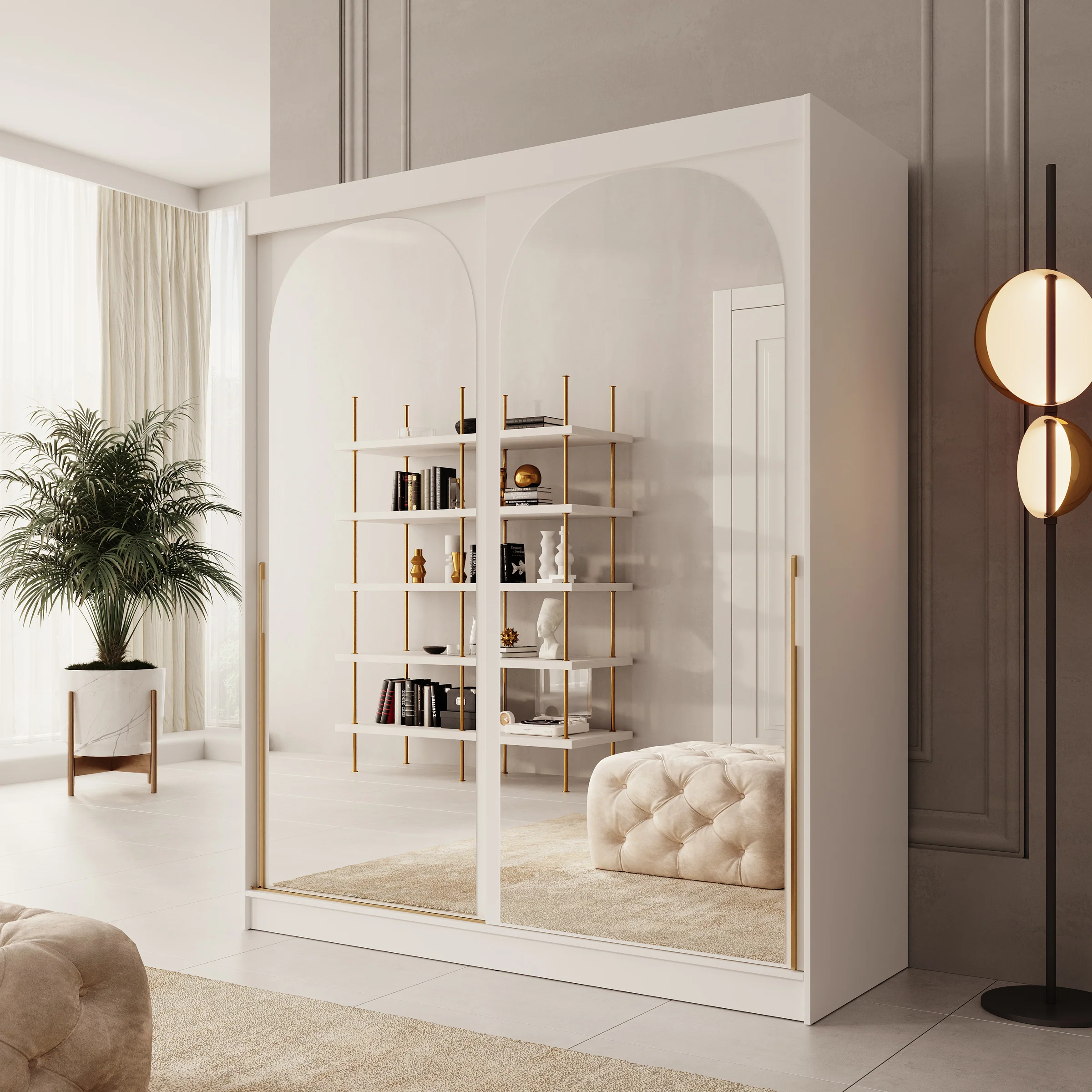 Moniq - Kledingkast met 2 schuifdeuren - Wit - 180x65x215 cm