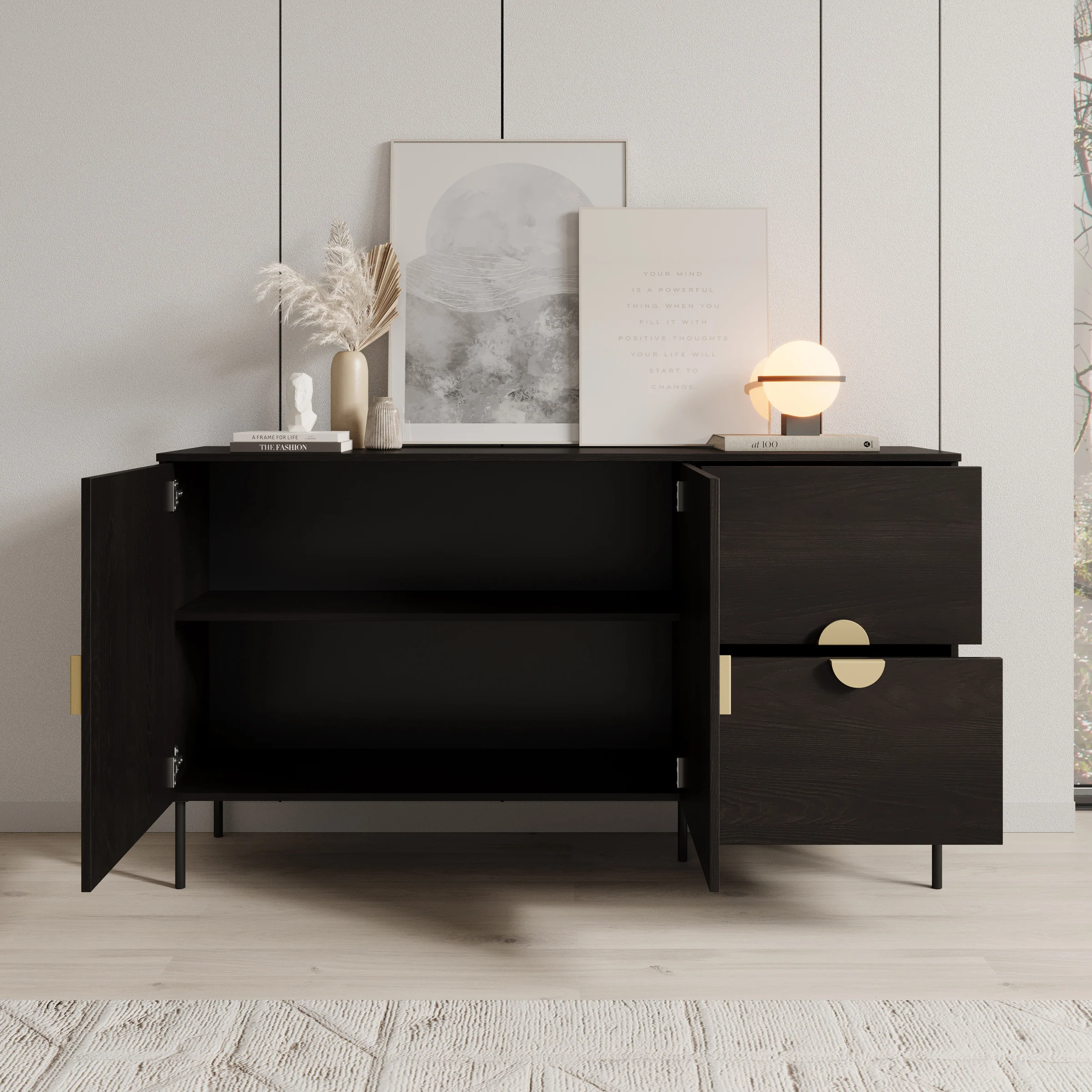 Monor - Dressoir - Zwart - 160x40x88 cm - 160x40x88 c, - Image 2