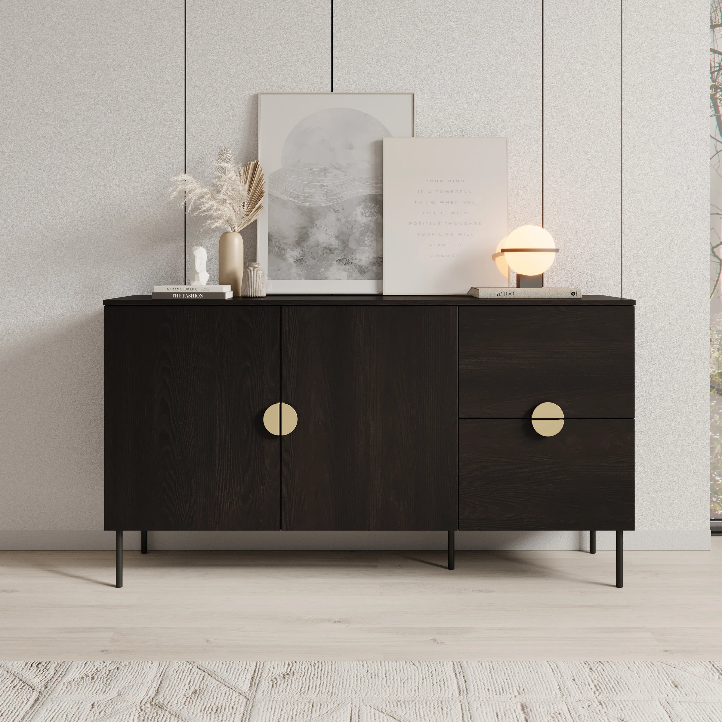 Monor - Dressoir - Zwart - 160x40x88 cm - 160x40x88 c, - Image 3