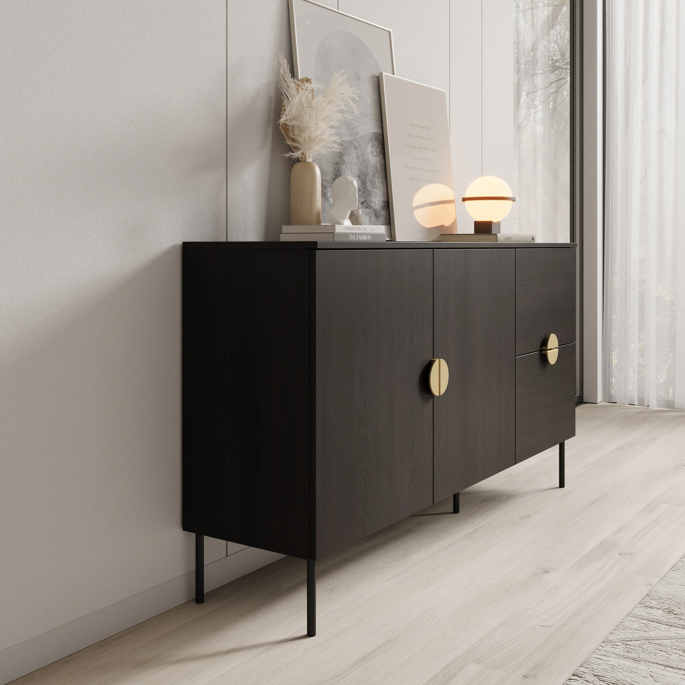 Monor - Dressoir - Zwart - 160x40x88 cm - 160x40x88 c, - Image 4