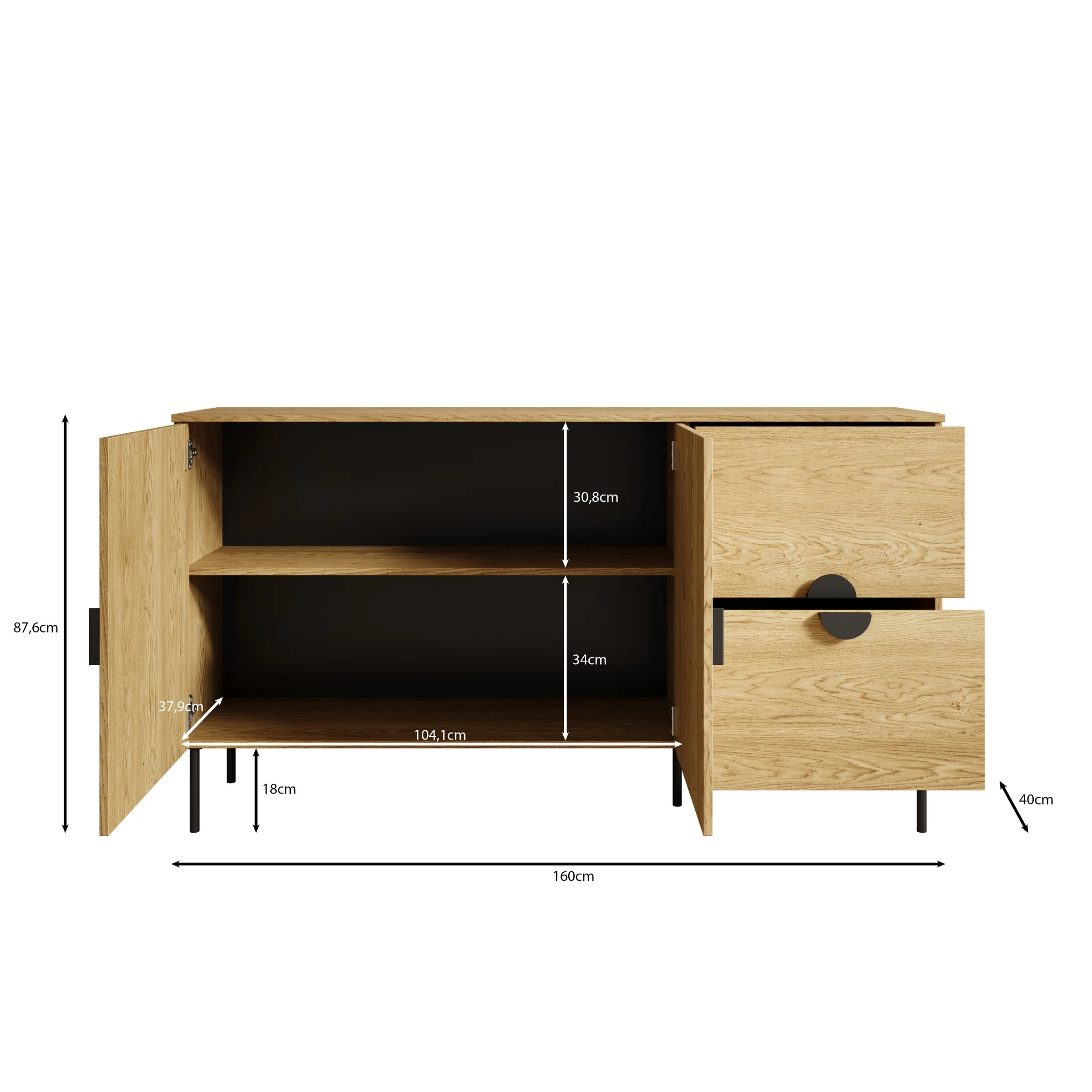 Monor - Dressoir - Zwart - 160x40x88 cm - 160x40x88 c, - Image 5