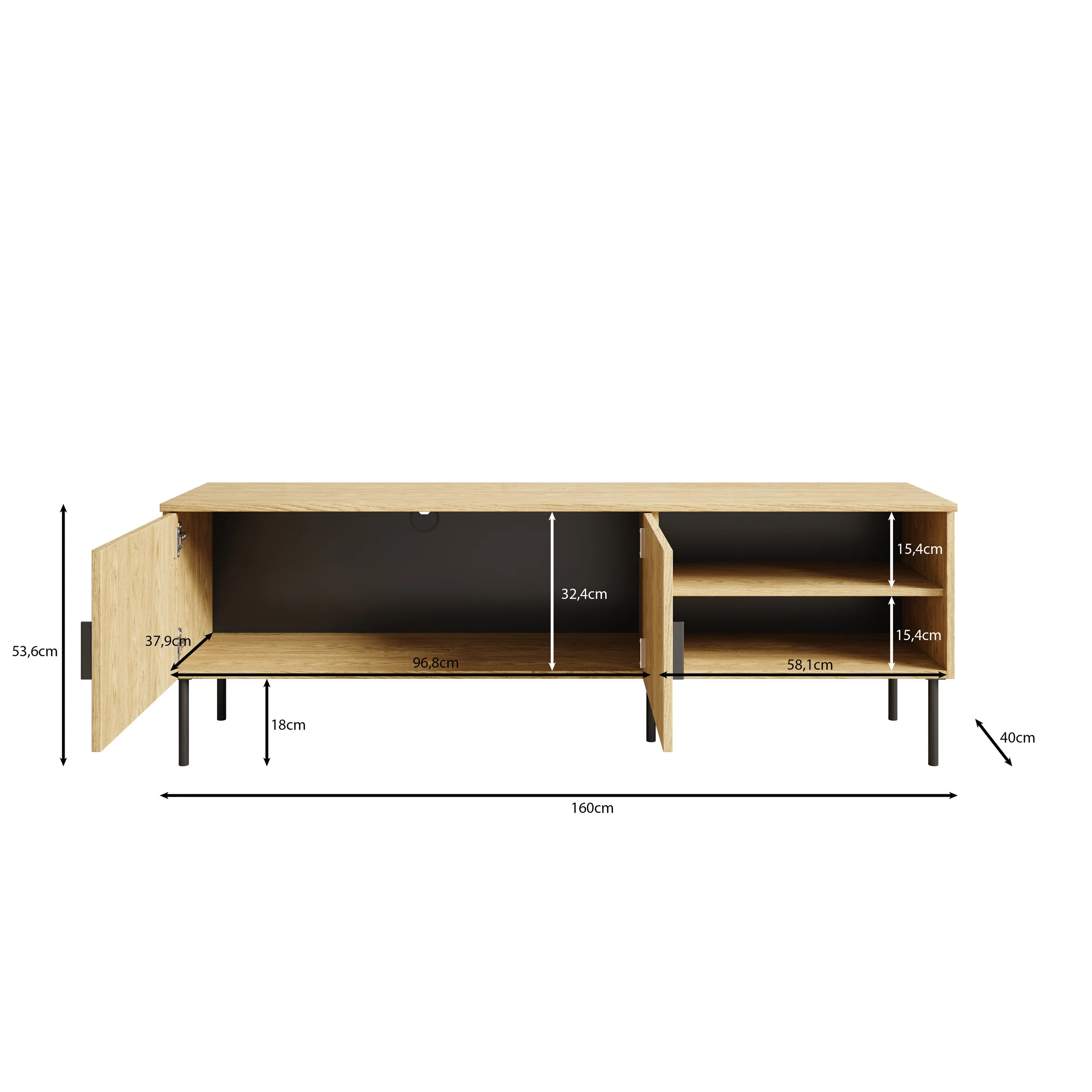 Monor - TV-Meubel - Zwart eiken - 160x40x54 cm - Image 5