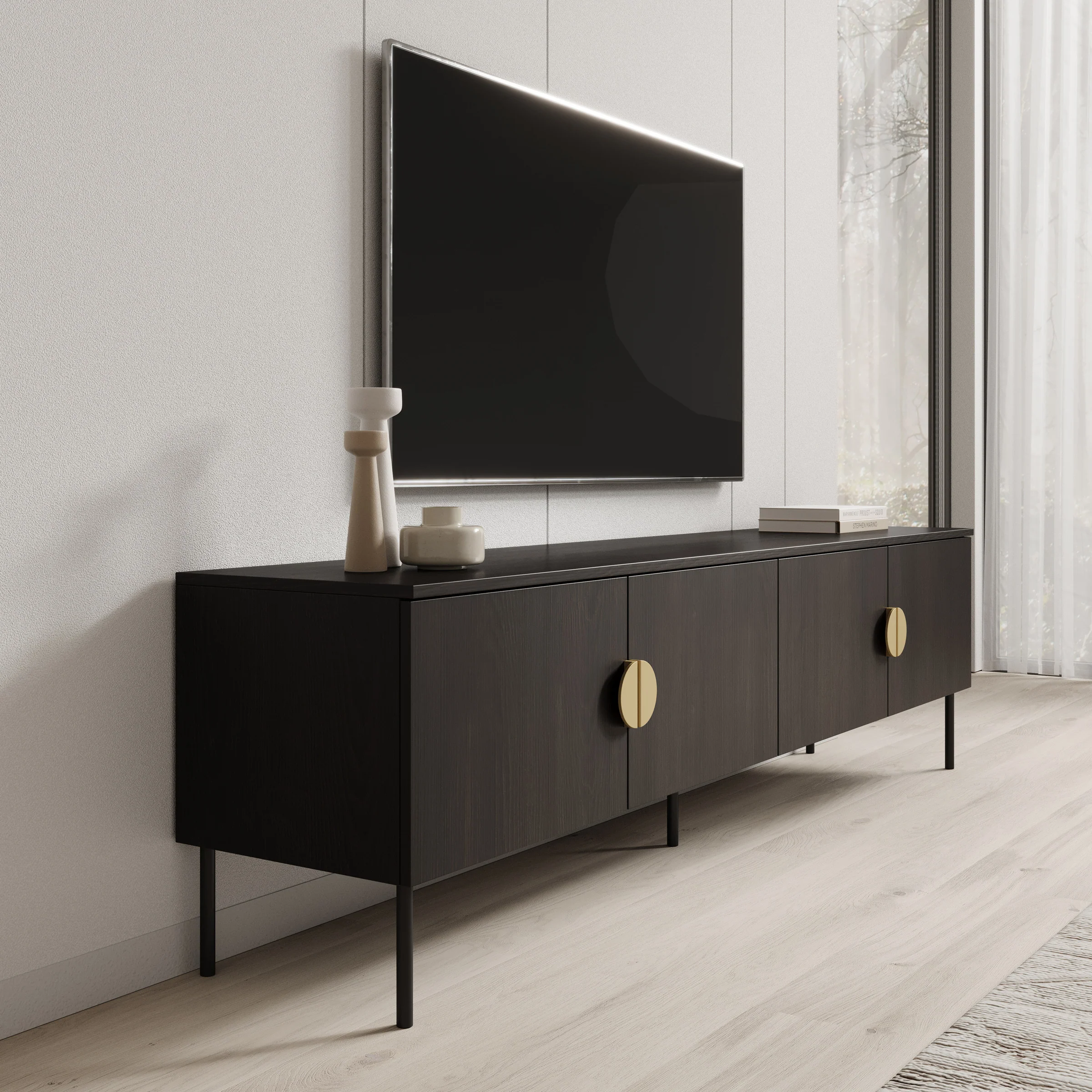 Monor - TV-Meubel - Zwart eiken  - 200x40x54 cm - Image 4