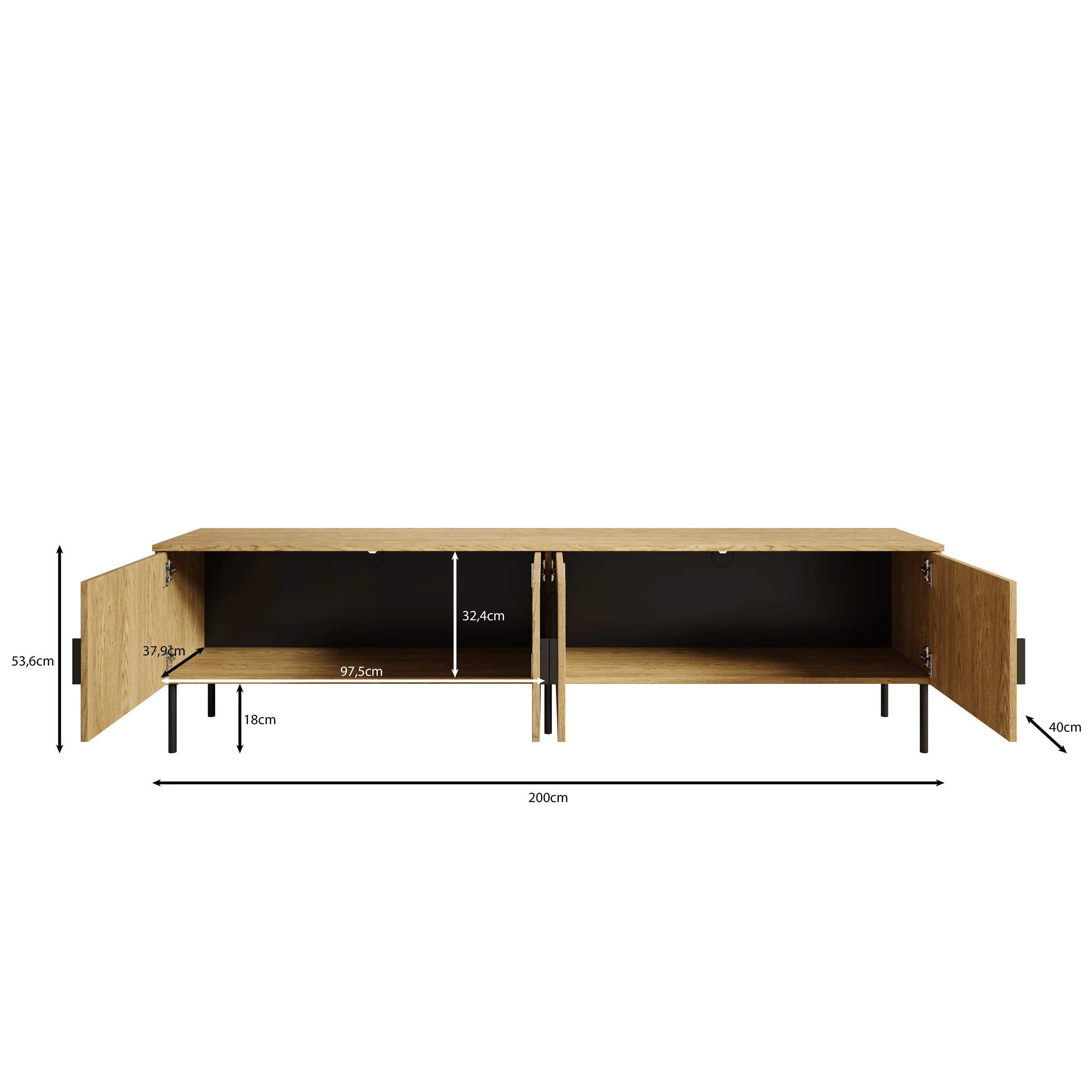 Monor - TV-Meubel - Zwart eiken  - 200x40x54 cm - Image 5
