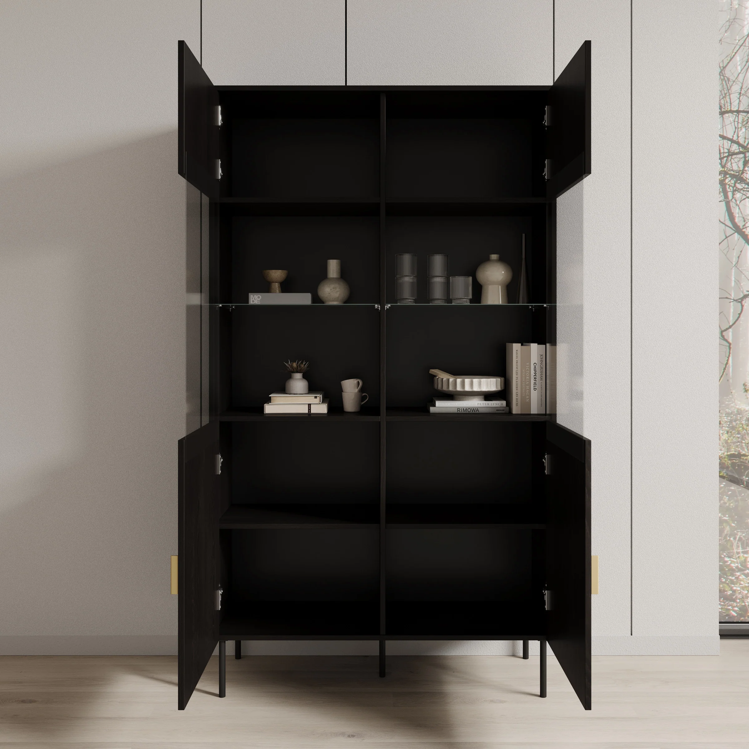 Monor - Vitrinekast - Zwart - 107x40x188 cm - Image 2