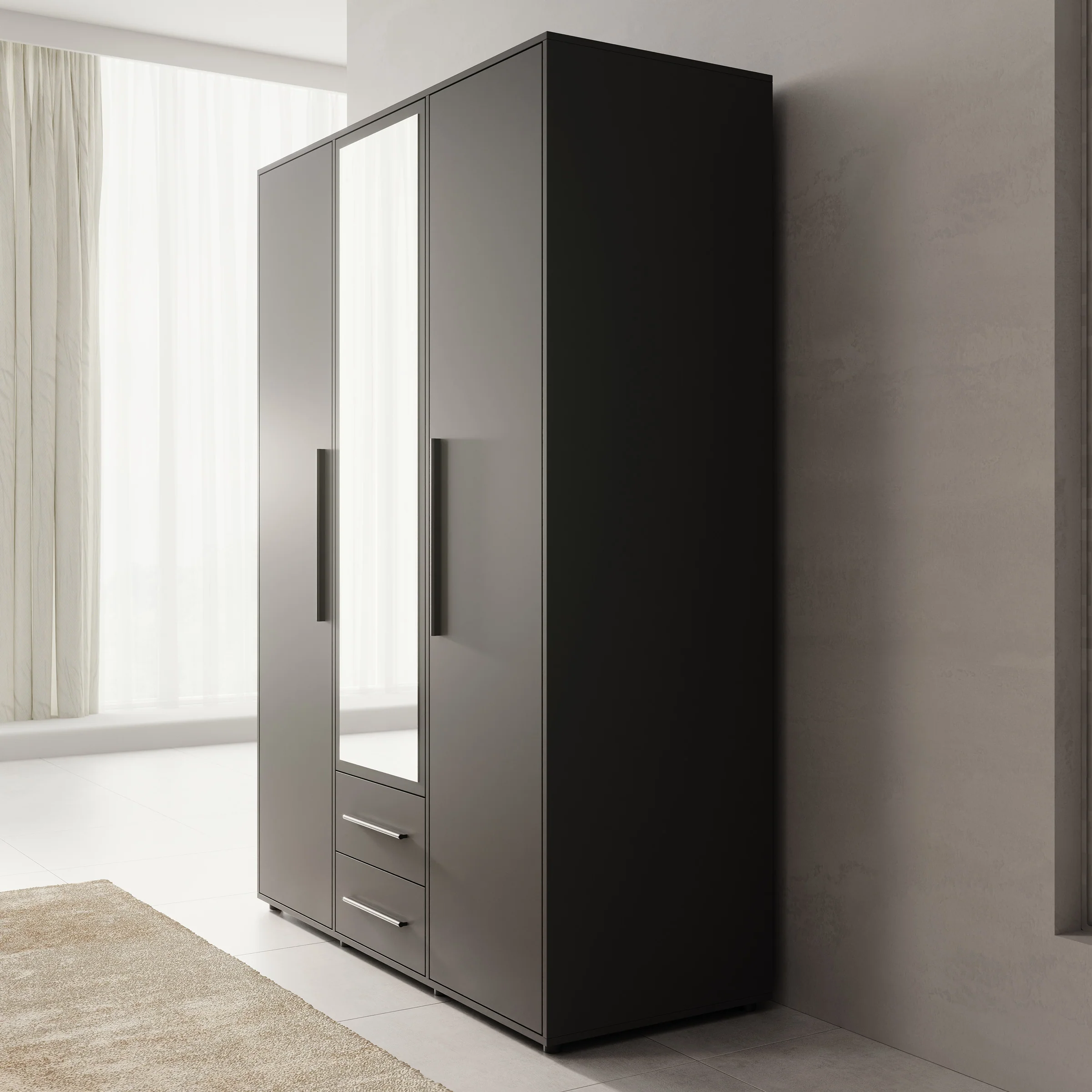 Montalo - Kledingkast 3-deurs - Zwart - 150x59x206 cm - Image 4
