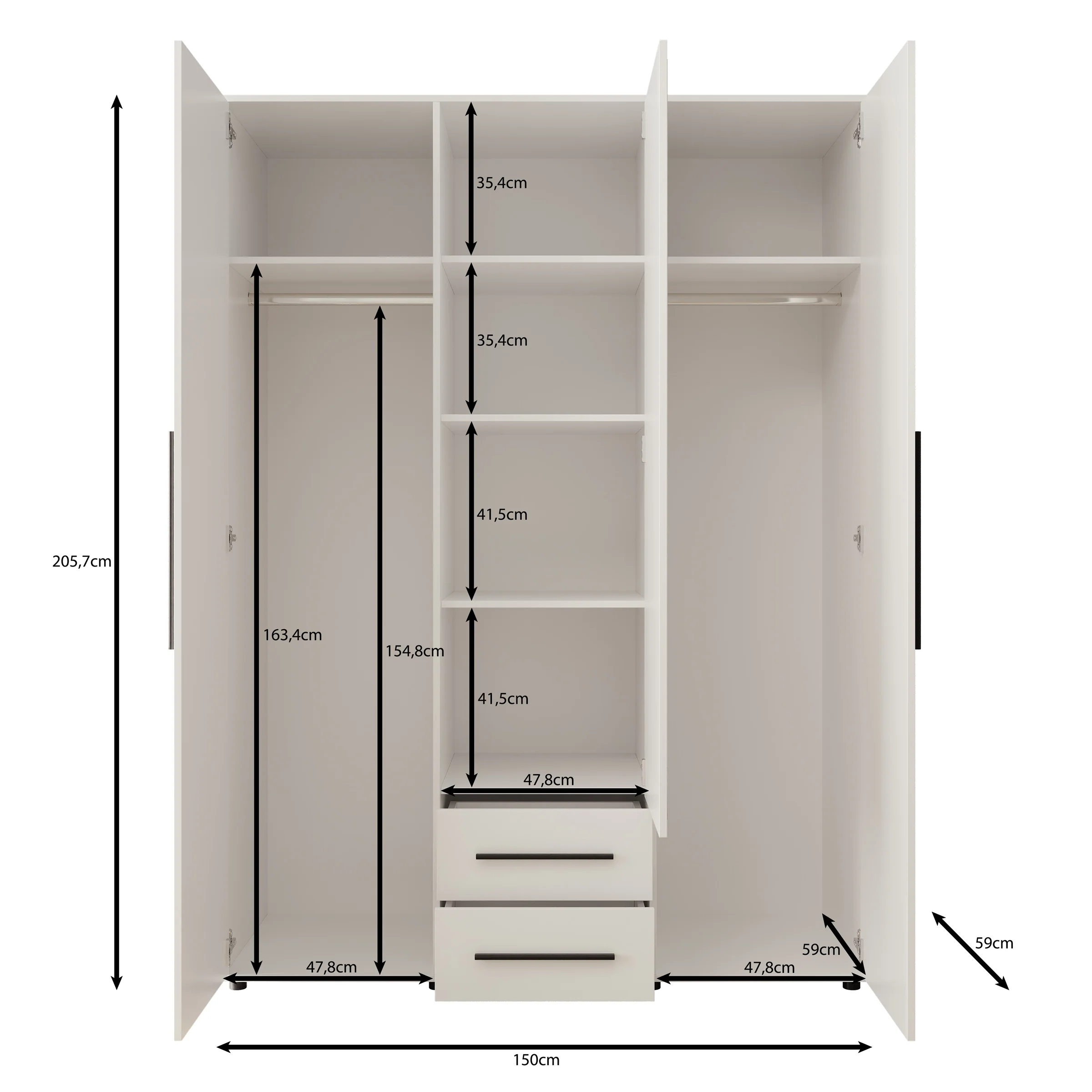 Montalo - Kledingkast 3-deurs - Zwart - 150x59x206 cm - Image 5
