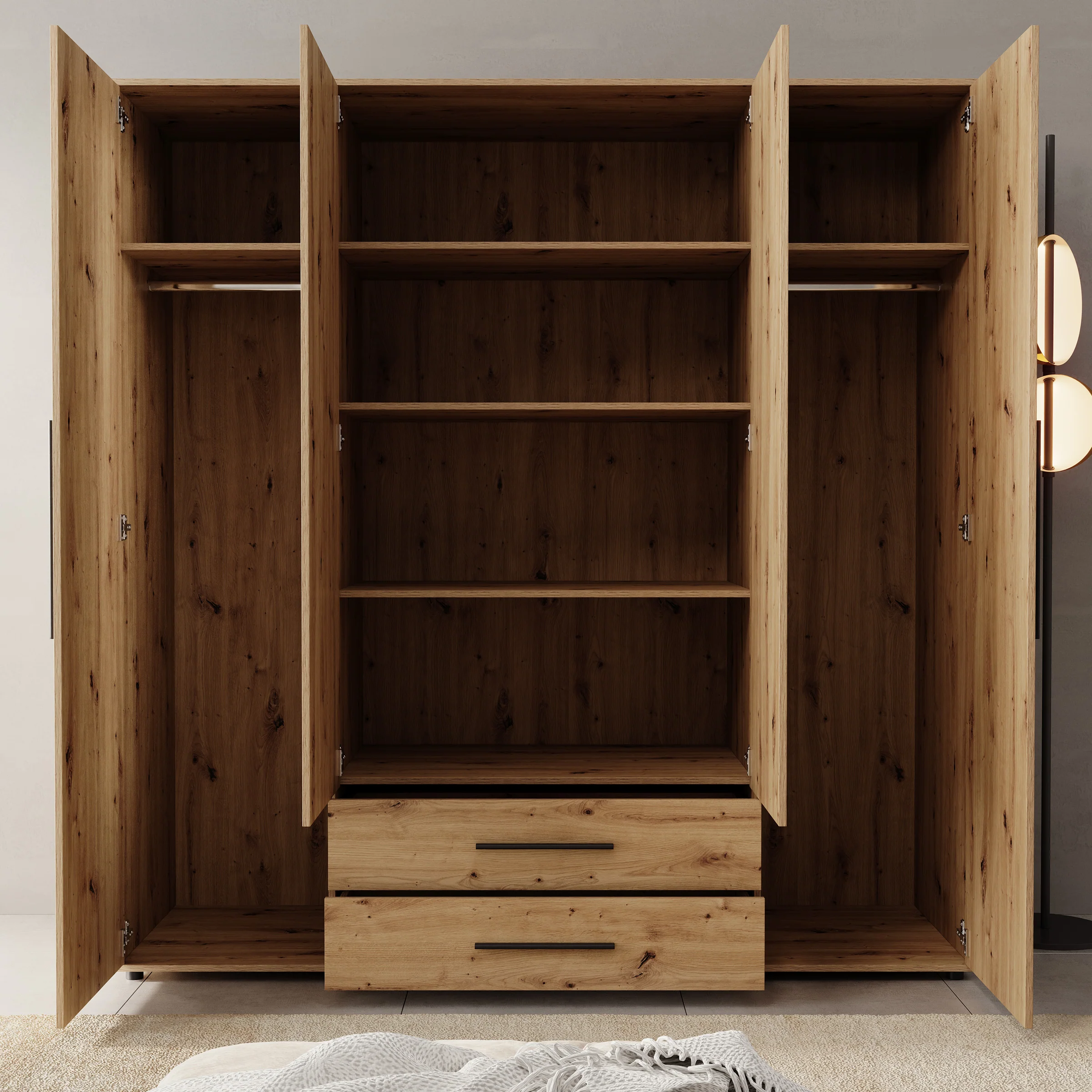 Montalo - Kledingkast 4-deurs - Eikenpatroon - 198x59x206 cm - Image 2