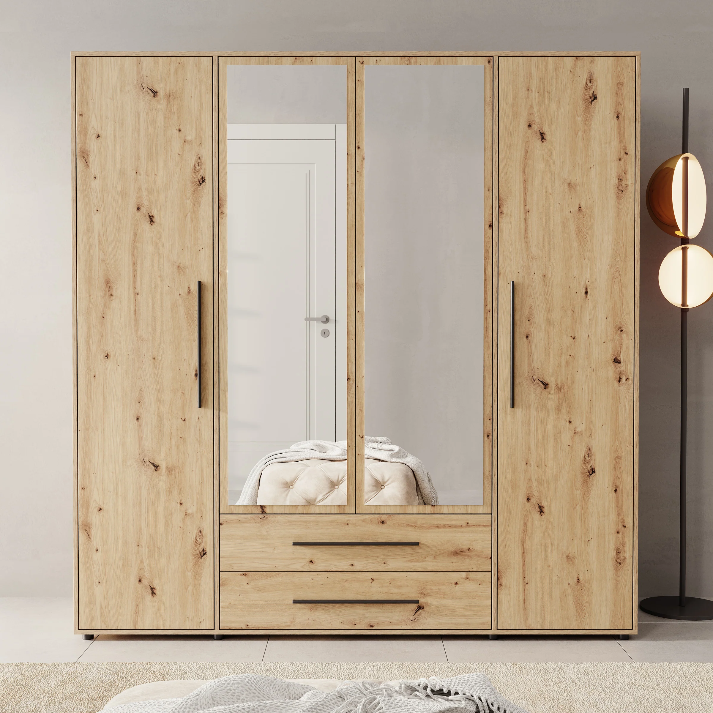 Montalo - Kledingkast 4-deurs - Eikenpatroon - 198x59x206 cm - Image 3