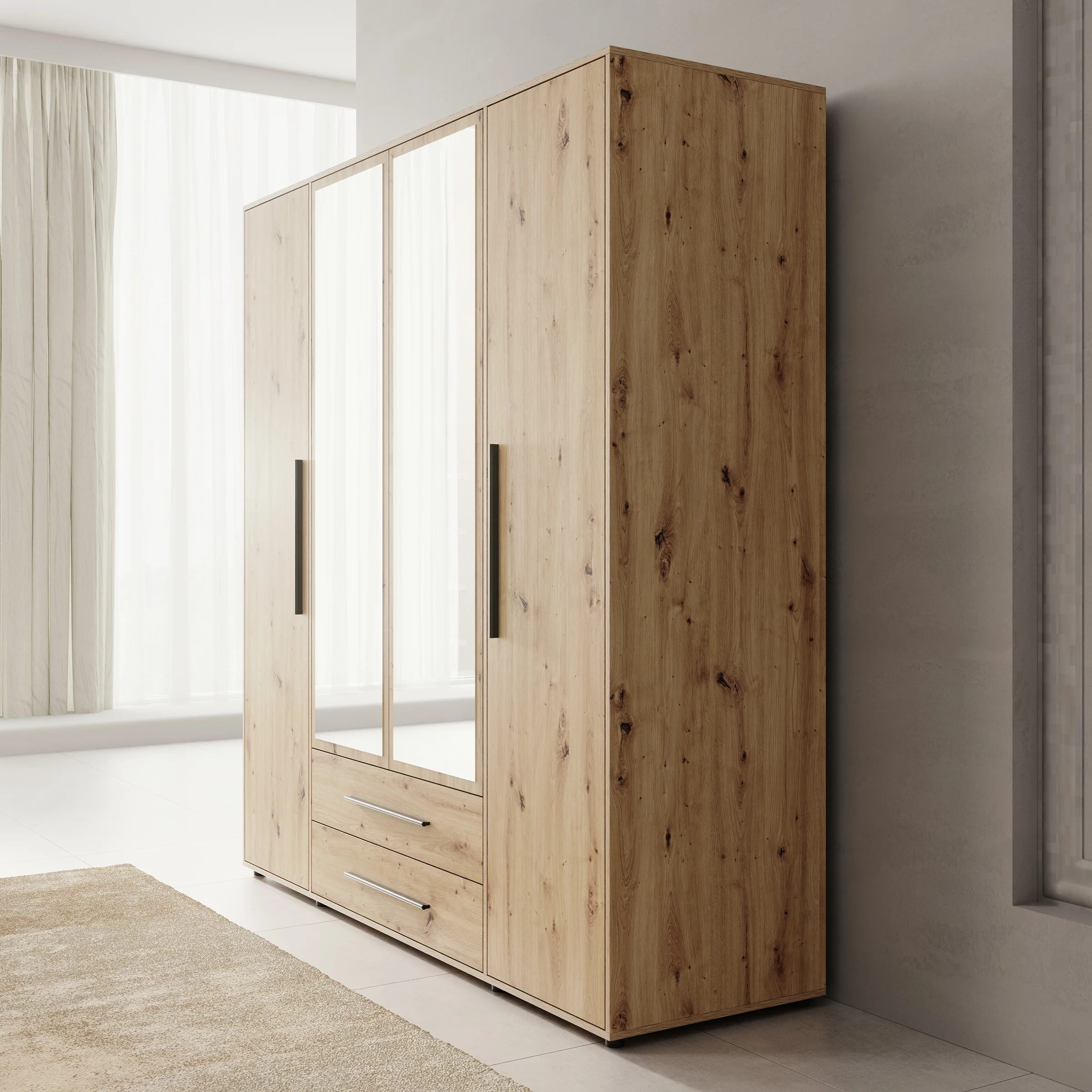Montalo - Kledingkast 4-deurs - Eikenpatroon - 198x59x206 cm - Image 4