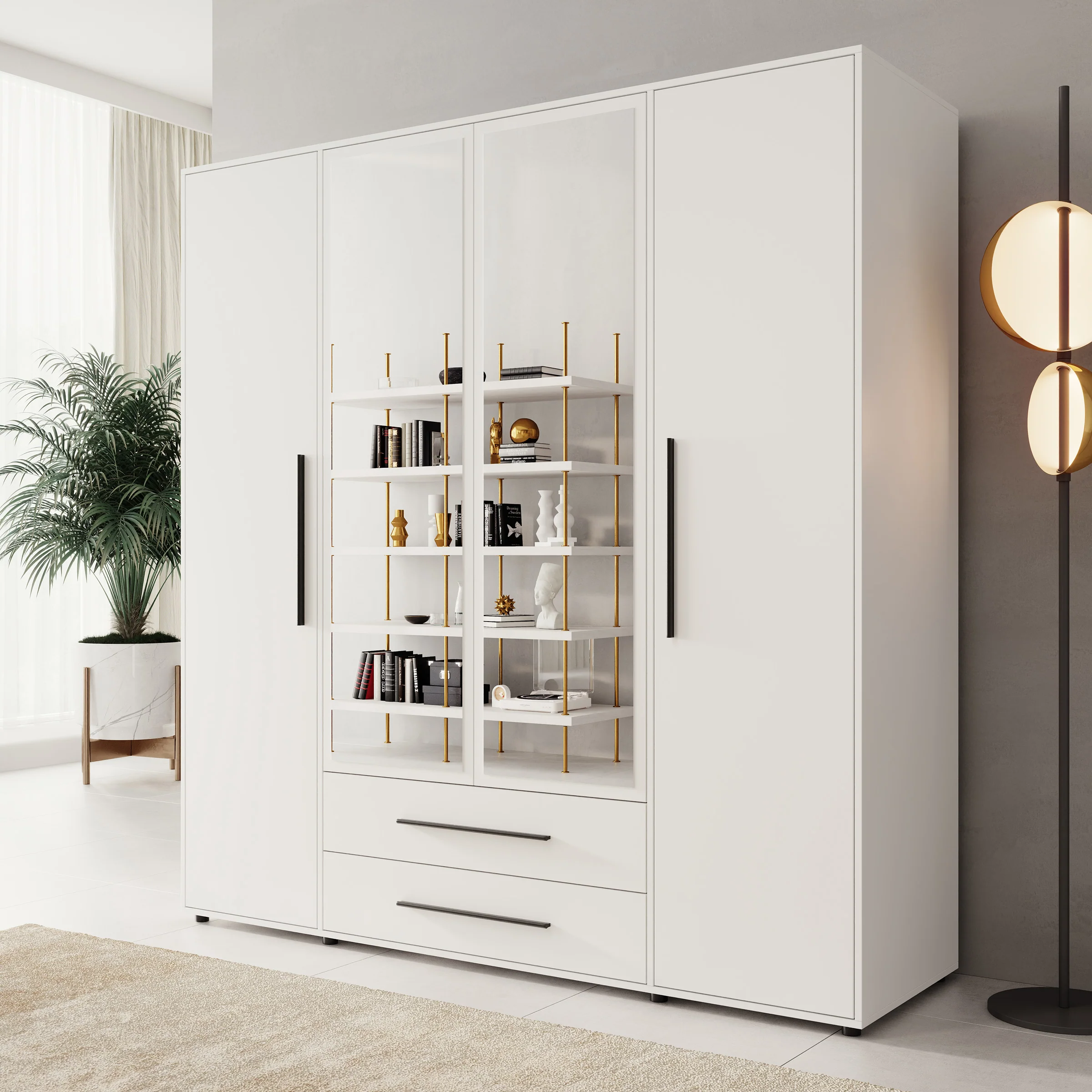 Montalo - Kledingkast 4-deurs - Wit - 198x59x206 cm