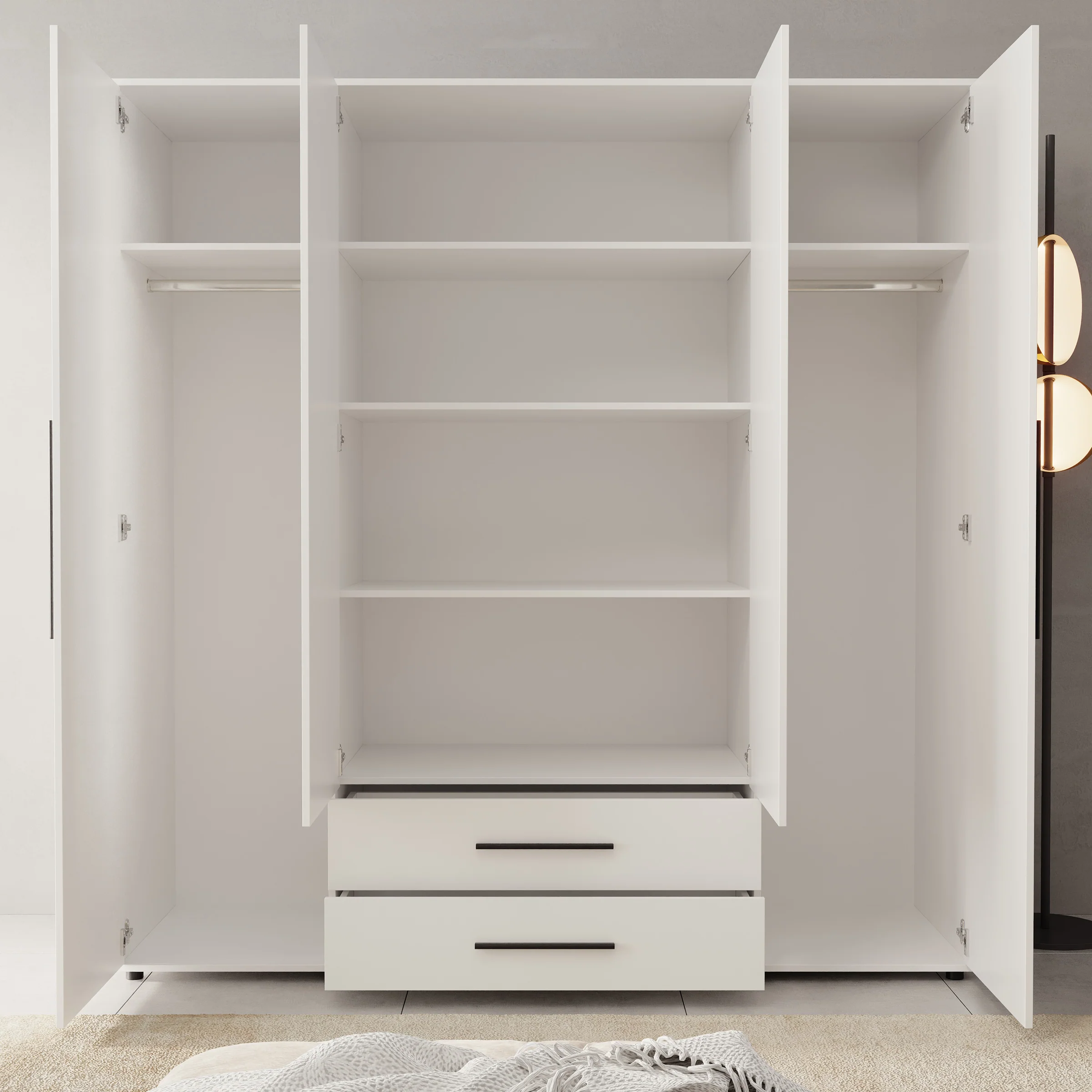 Montalo - Kledingkast 4-deurs - Wit - 198x59x206 cm - Image 2