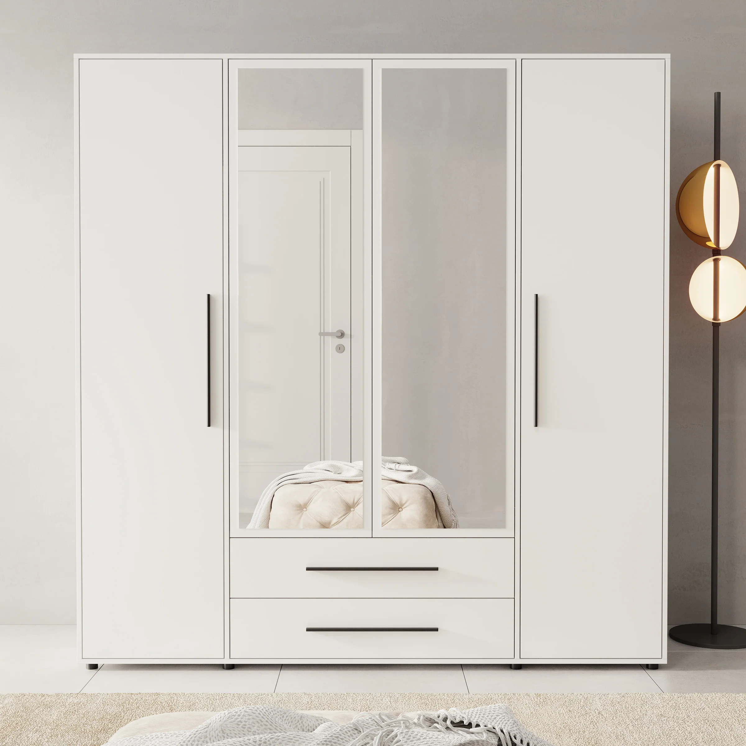 Montalo - Kledingkast 4-deurs - Wit - 198x59x206 cm - Image 3