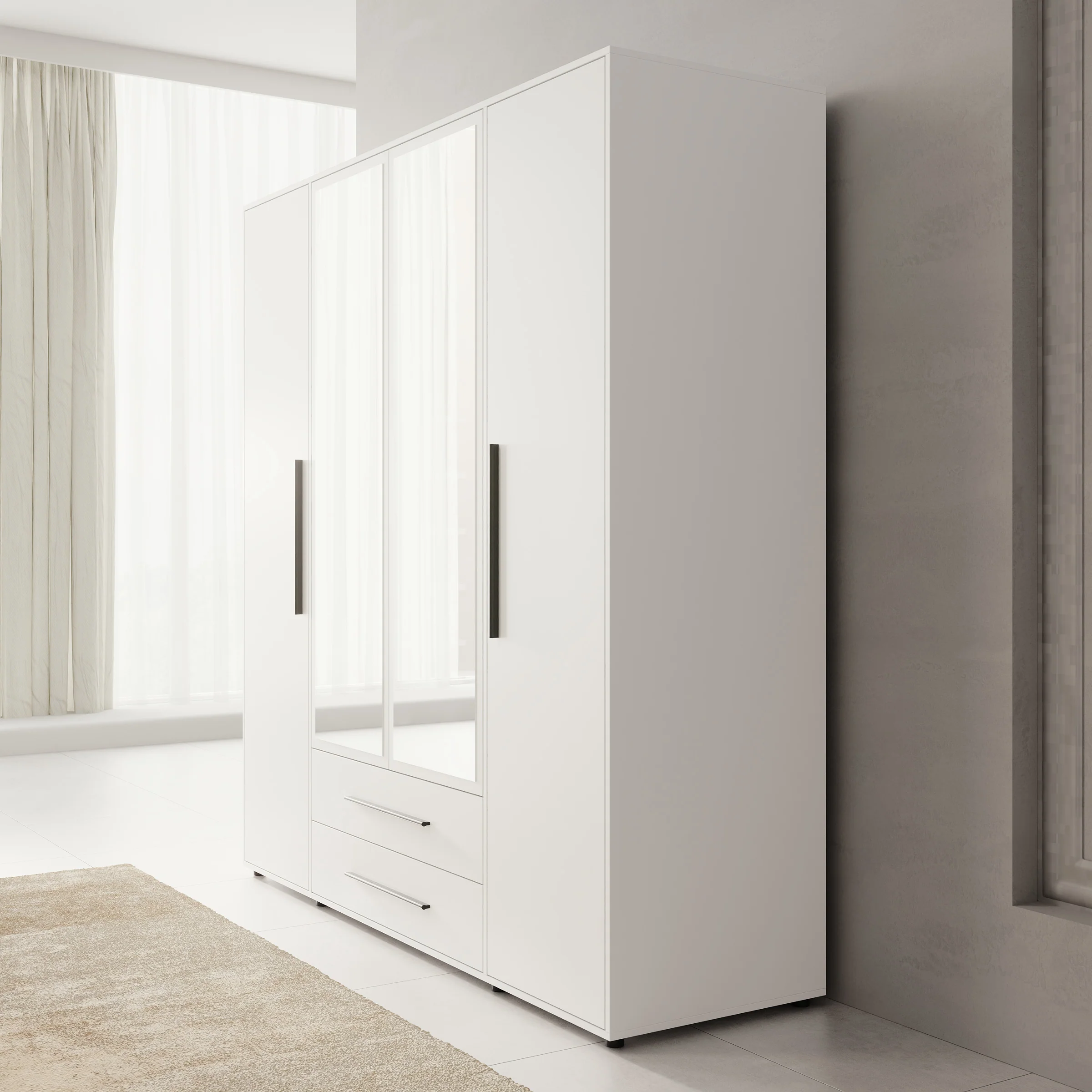 Montalo - Kledingkast 4-deurs - Wit - 198x59x206 cm - Image 4