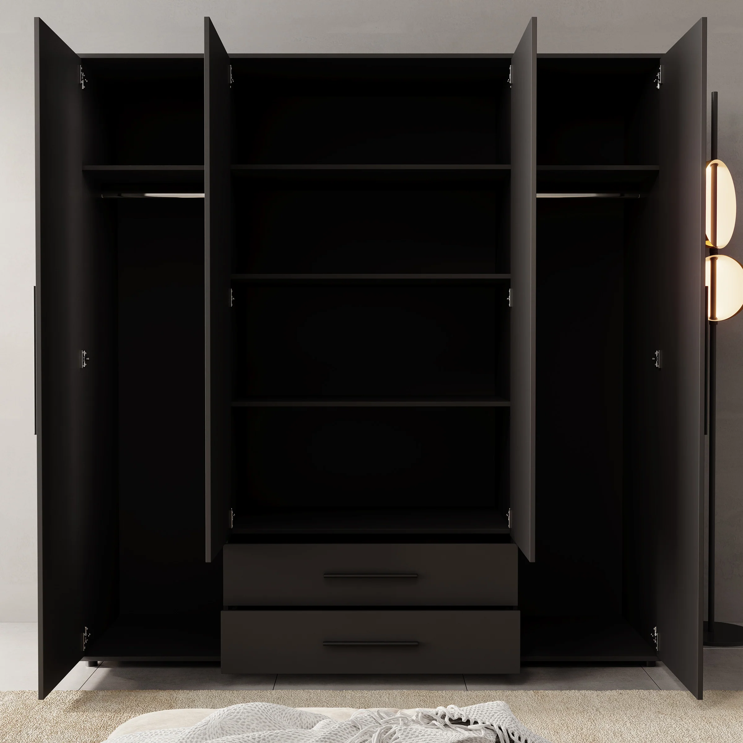 Montalo - Kledingkast 4-deurs - Zwart - 198x59x206 cm - Image 2