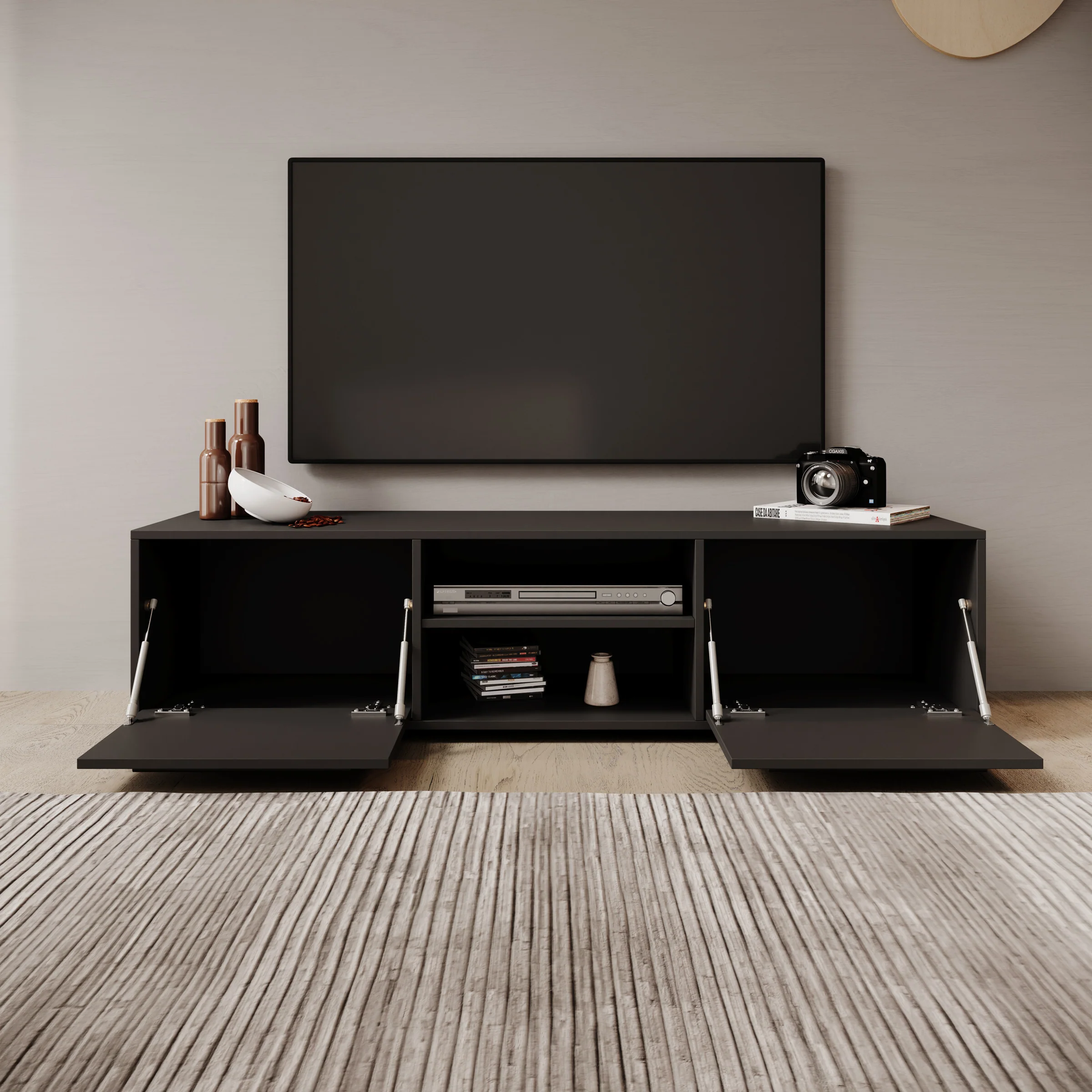 Montalo - TV-Meubel - Zwart - 150x40x38 cm - Image 2