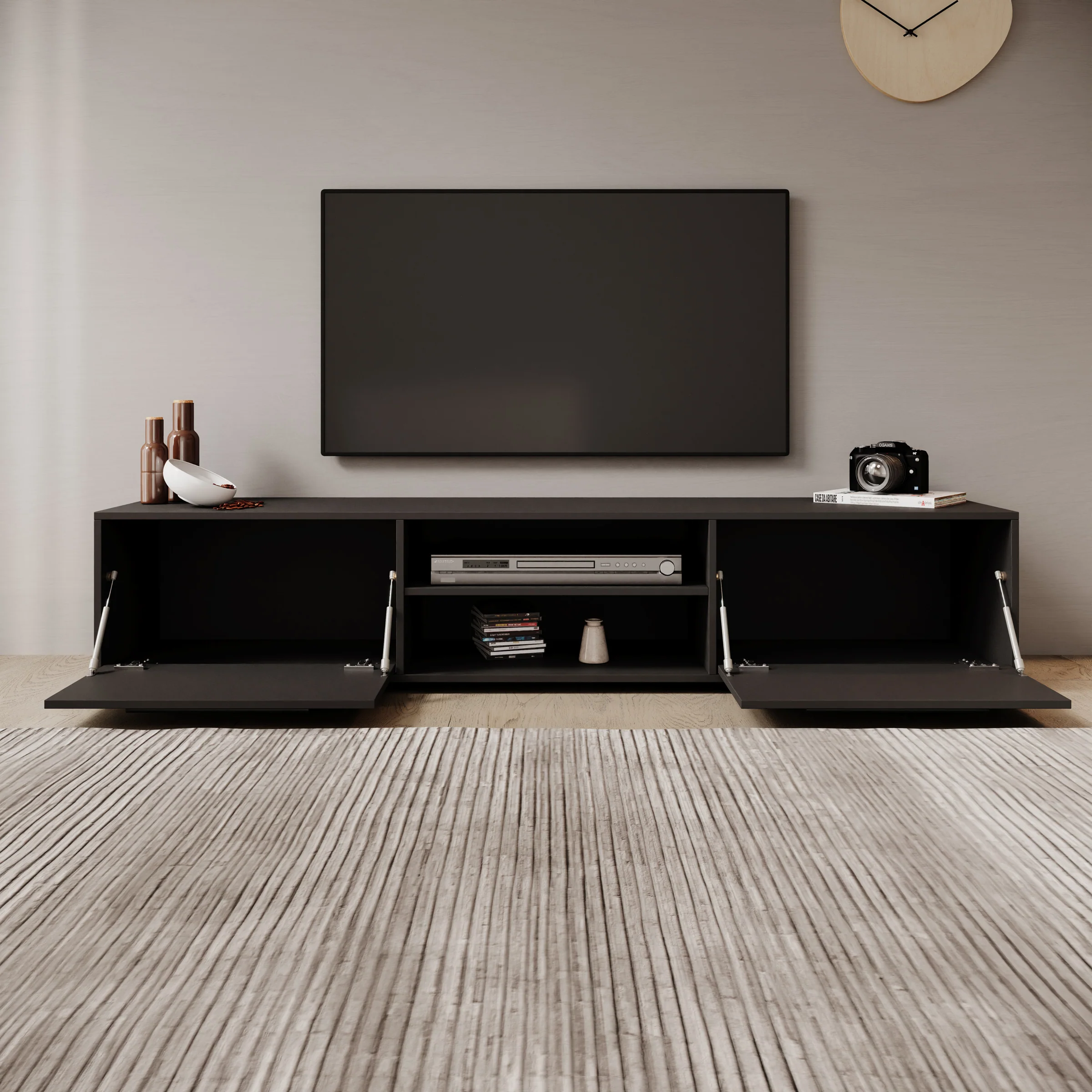 Montalo - TV-Meubel - Zwart - 190x40x38 cm - Image 2