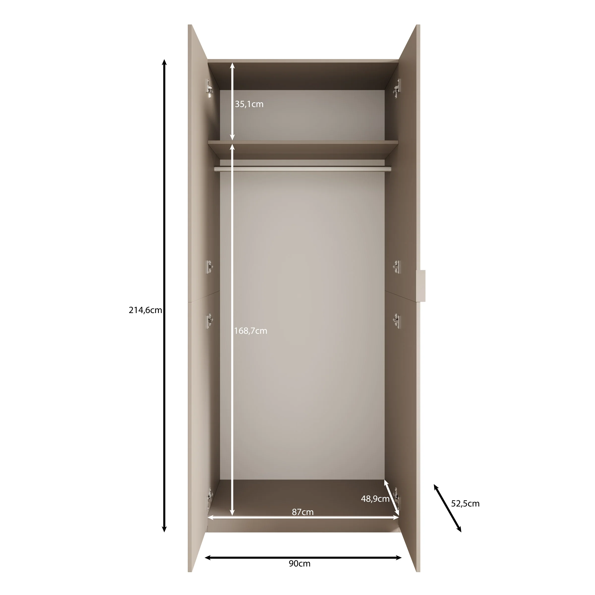Montclair - Kledingkast 2-deurs - Beige - 90x53x215 cm - Image 5