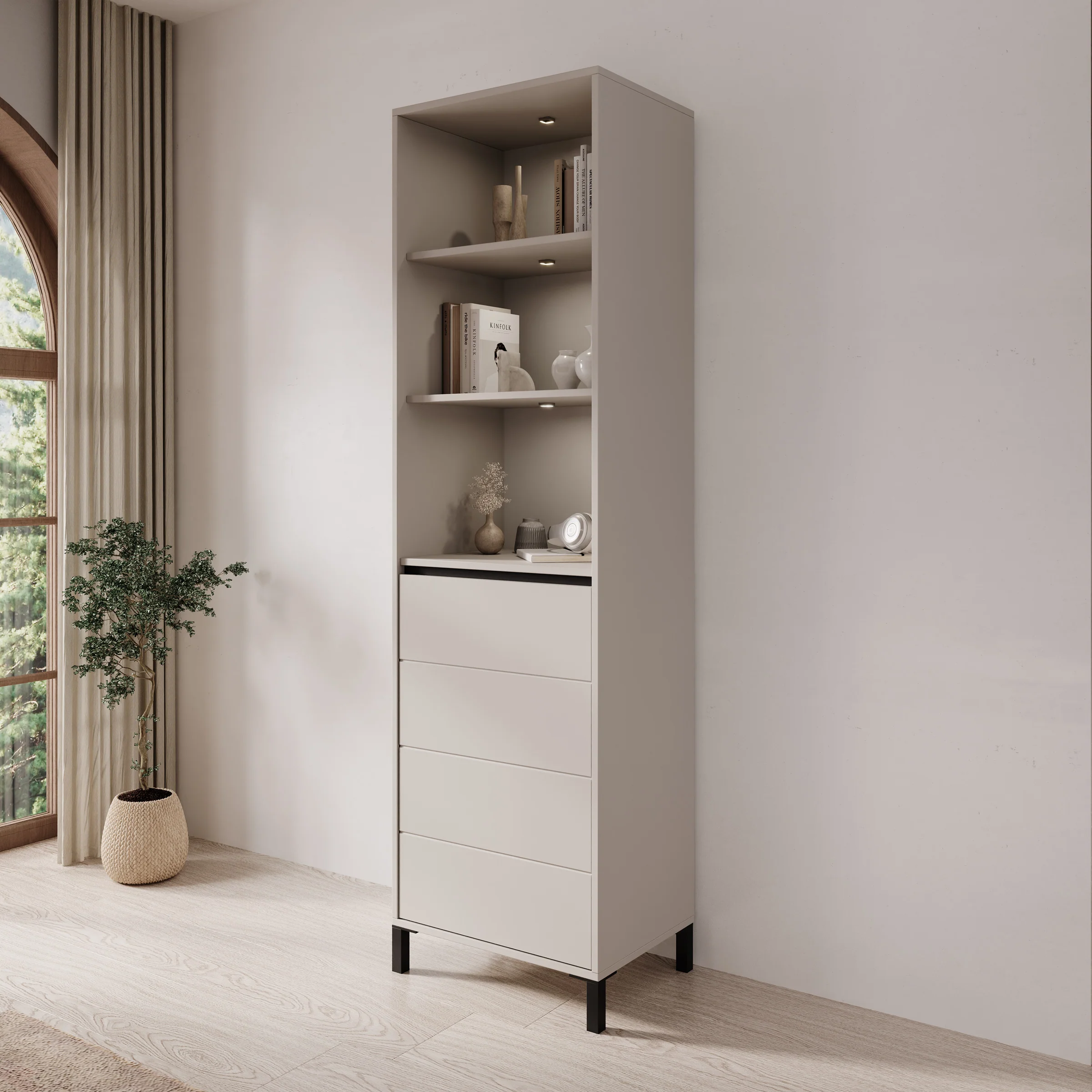 Montellini - Boekenkast - Beige - 55x40x193 cm