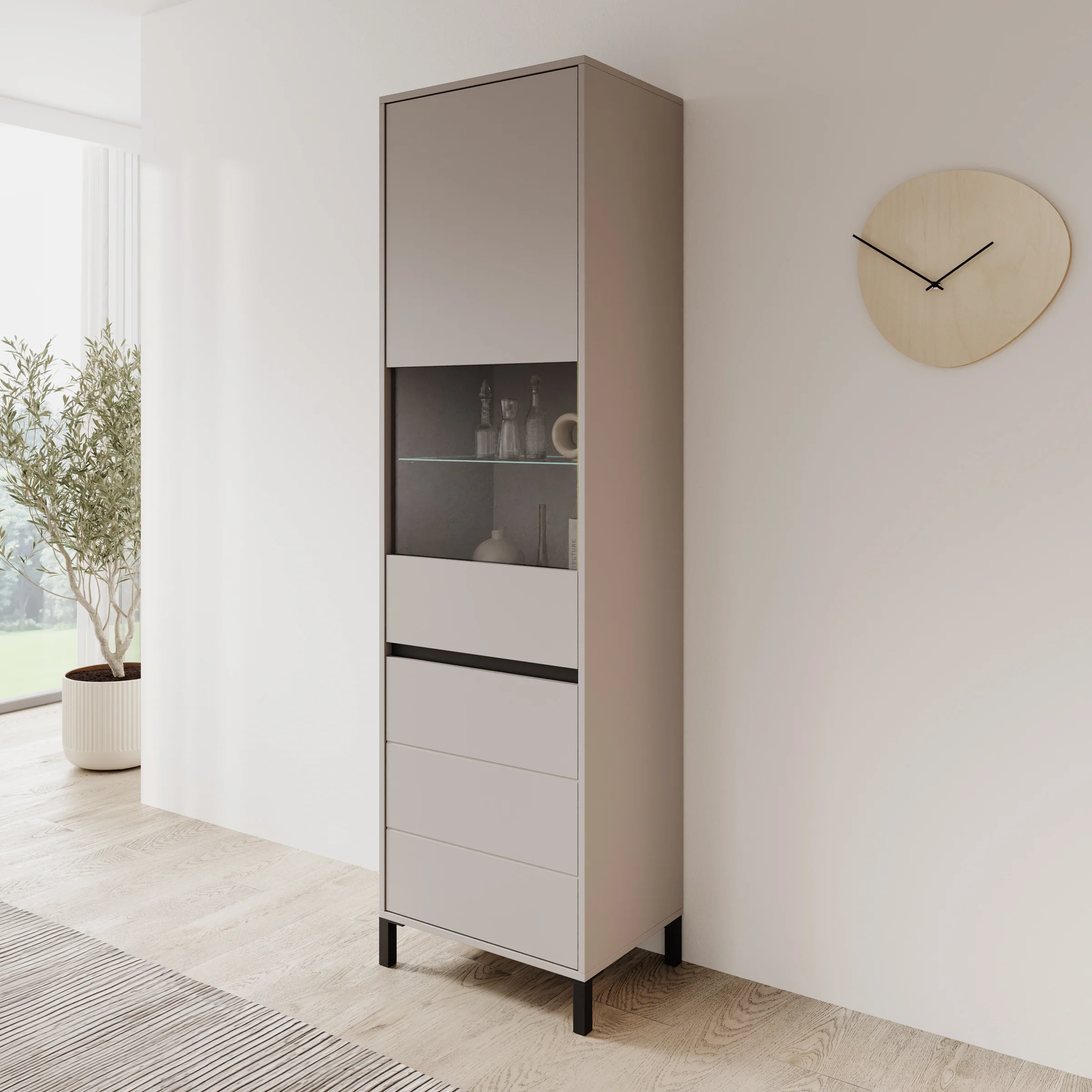 Montellini - Vitrinekast - Beige - 55x40x193 cm