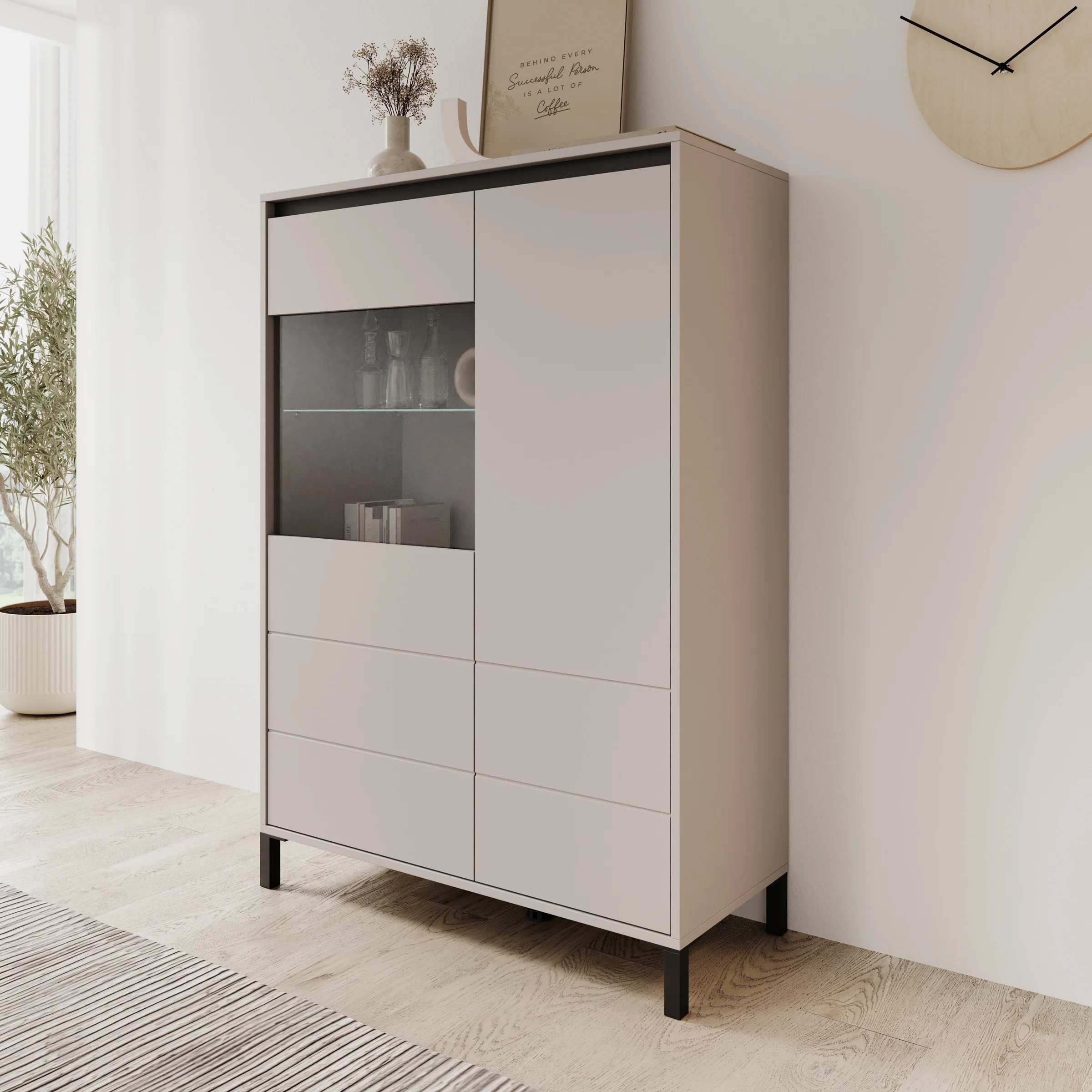 Montellini - Vitrinekast - Beige - 93x40x135 cm