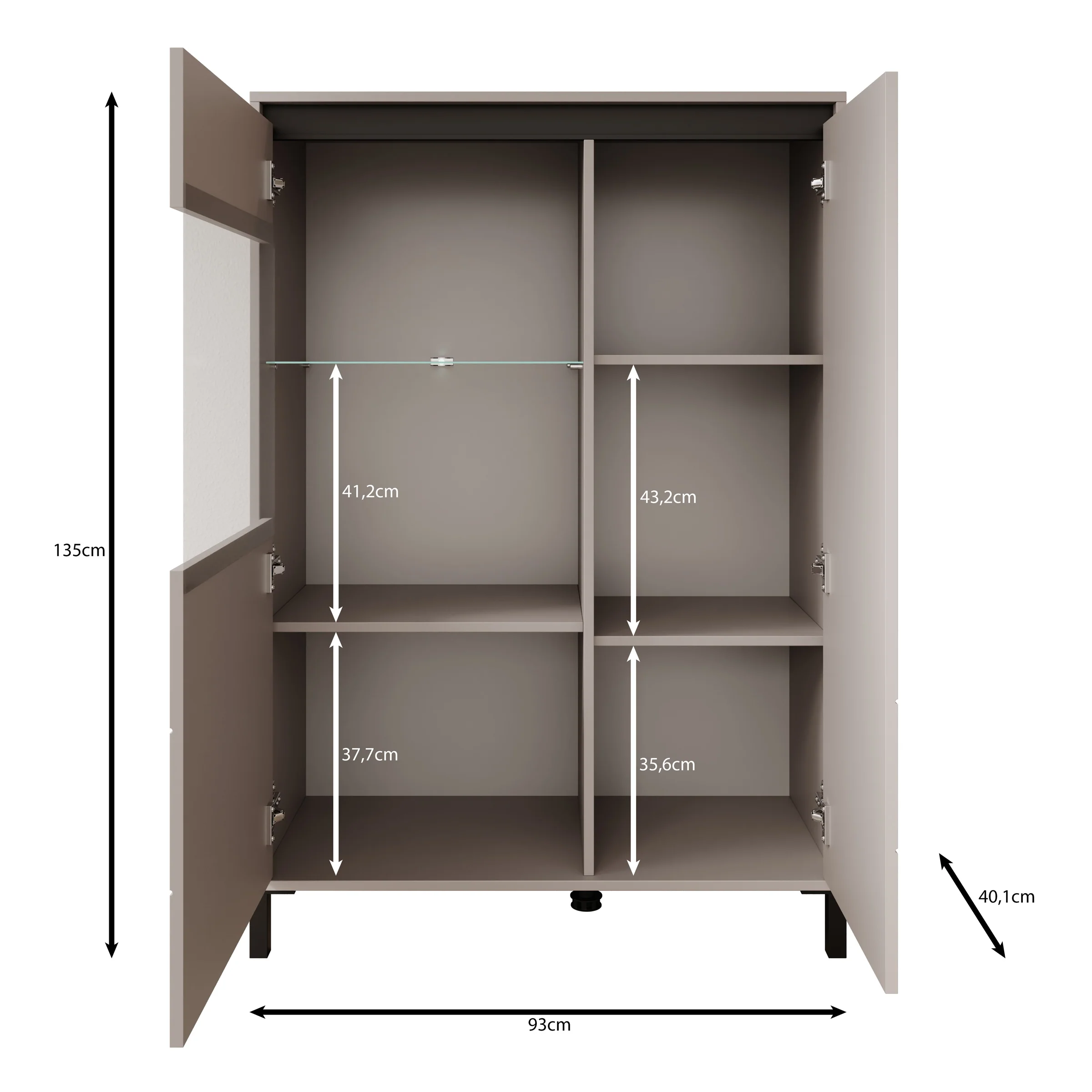Montellini - Vitrinekast - Beige - 93x40x135 cm - Image 6
